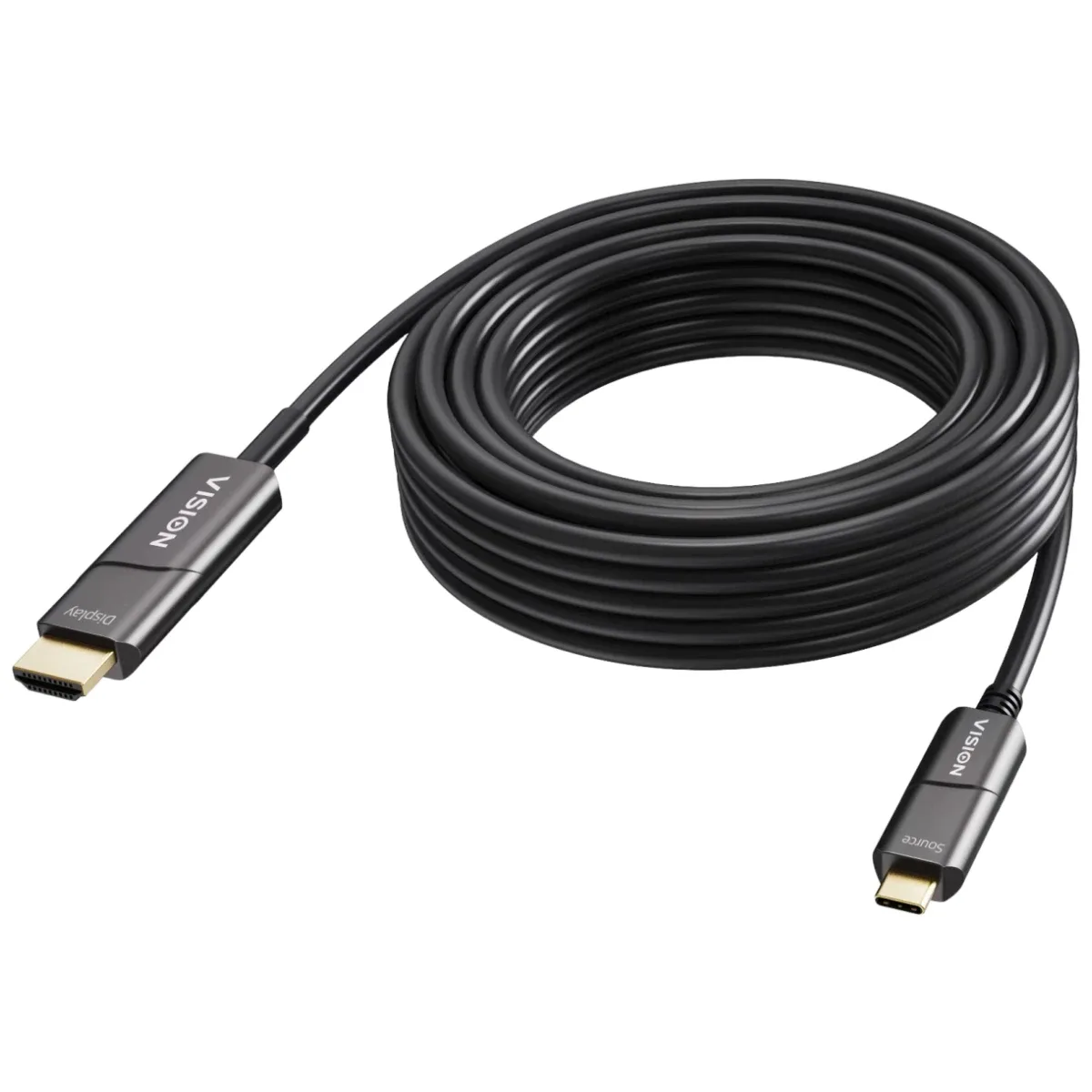 15 m USB C to HDMI cable - 4K at 60 Hz - Gold plated connectors - DP 1.2 - HDMI 2.0 - Supports CEC, EDID, HDR, HDCP 2.2 - USB C 3.2 (m) to HDMI (m) - outer diameter 4.5 mm - 18 Gbps - active om3 fibre optic - black
