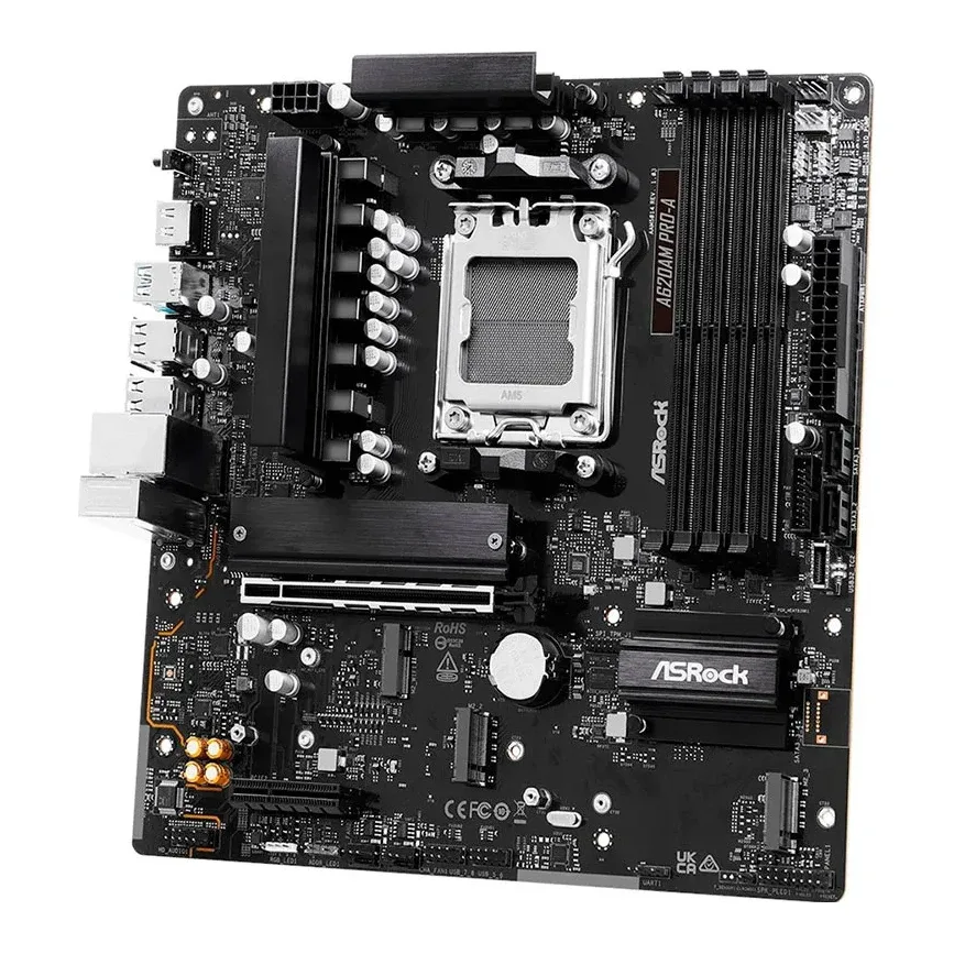 ASRock A620AM PRO-A AMD AM5 Socket Motherboard, Micro-ATX, 4x DDR5 Slots, 3x M.2 Sockets, 2.5GbE LAN, 1x HDMI Port