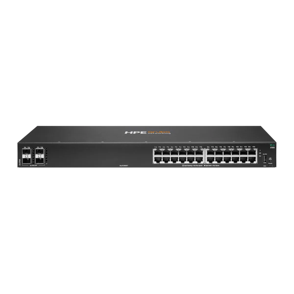 HPE Aruba 6100 24G 4SFP+ Switch - Switch - Managed - 24 x 10/100/1000 + 4 x 1 Gigabit / 10 Gigabit SFP+ - side to side airflow - rack-mountable
