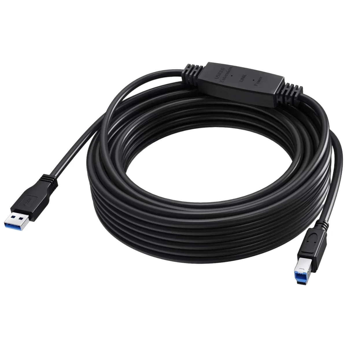 10 m USB 3.0 cable - active booster half way along cable - nickle plated connectors - bandwidth 5 Gbps - USB A (m) to USB B (m) - diameter 5.5 mm - 28+24 awg - black