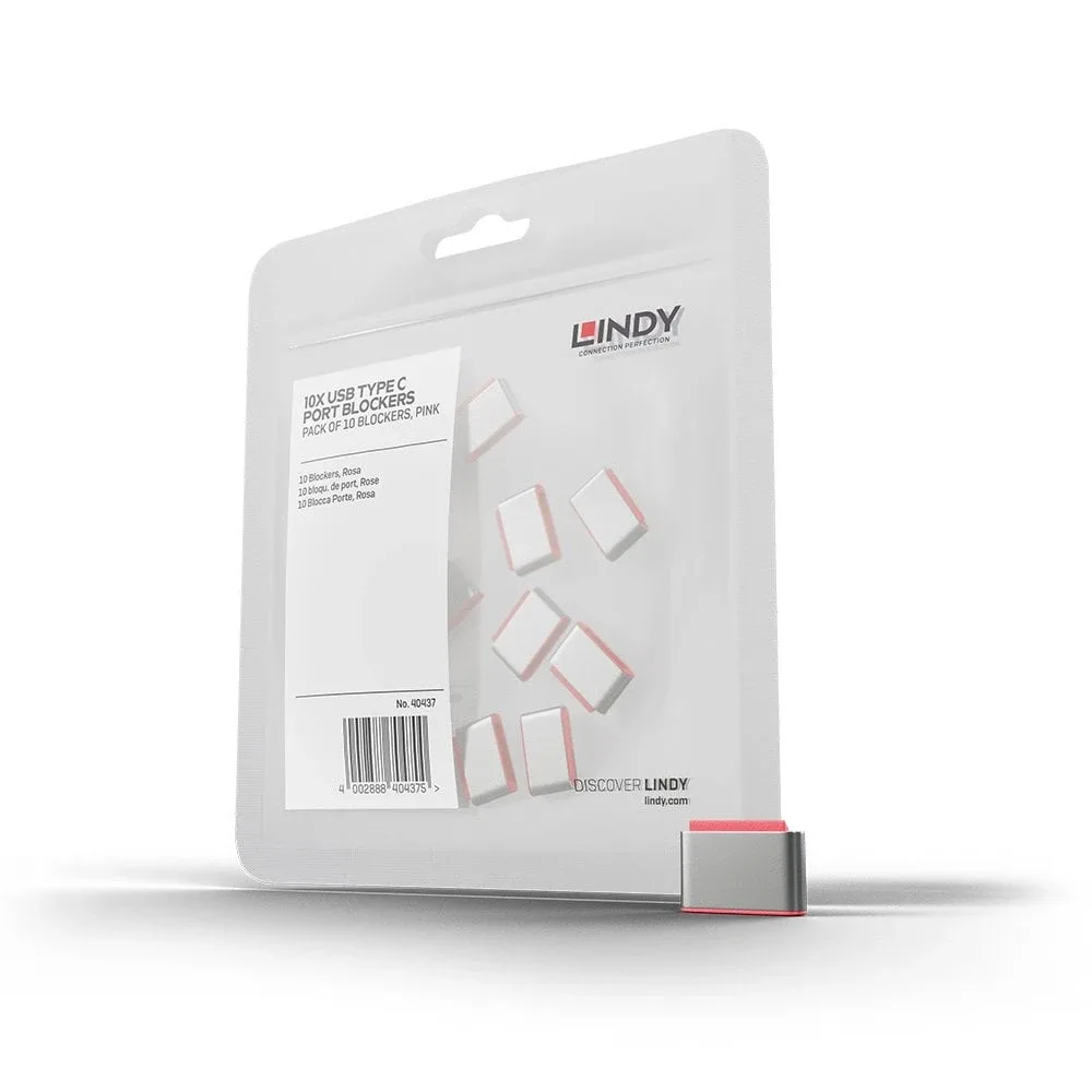 Lindy 40437 USB Type C Port Blockers 9WITHOUT Key)-pack of 10 Pink