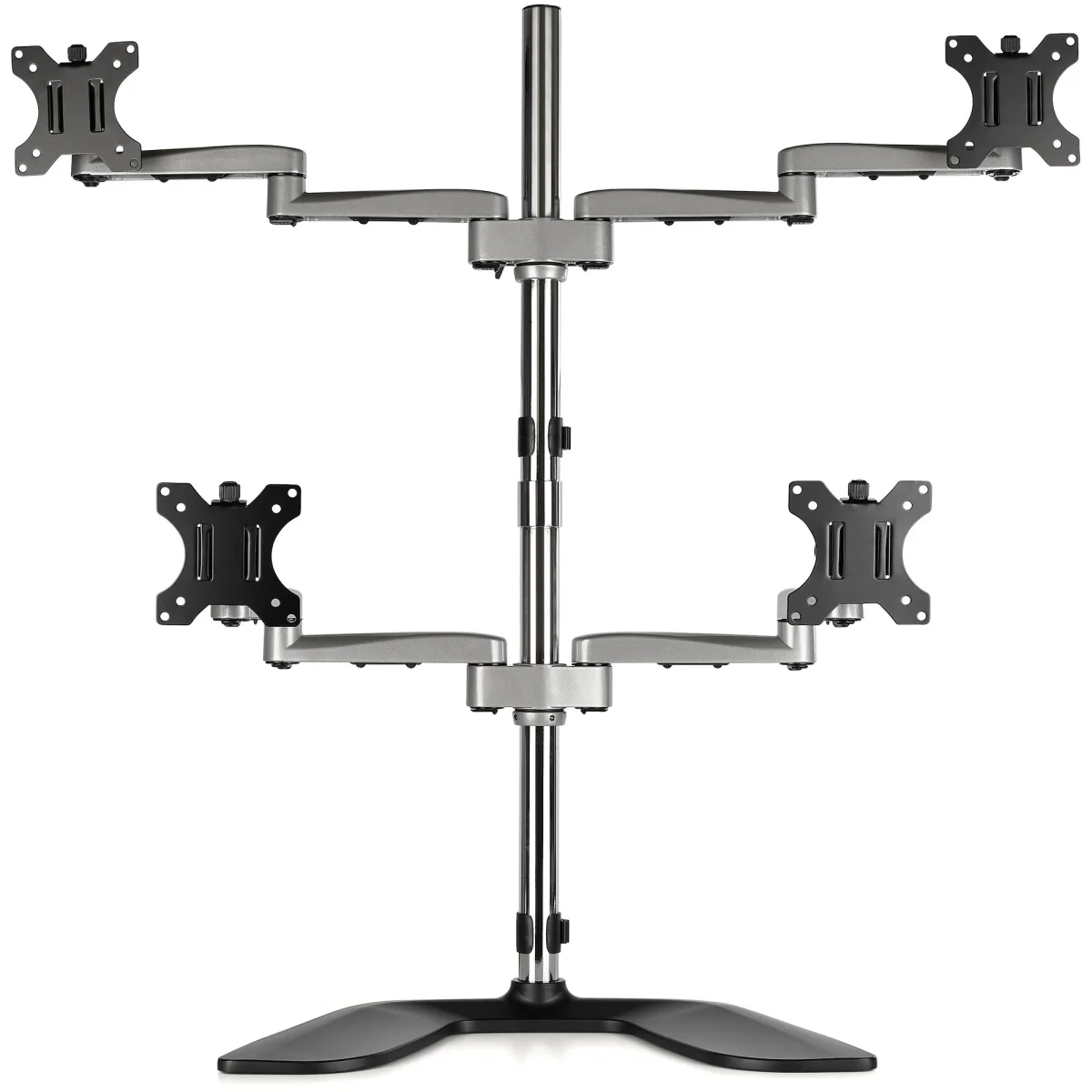 Startech Desktop Quad Monitor Stand, Ergonomic VESA 4 Monitor Arm (2x2) up to 32", Free Standing Articulating Universal Pole Mount, Height Adjustable/Tilt/Swivel/Rotate, Silver - Heavy-duty VESA Mount (ARMQUADSS) - Stand - adjustable arm - for 4 monitors - aluminium, steel - screen size: 32" - desktop stand