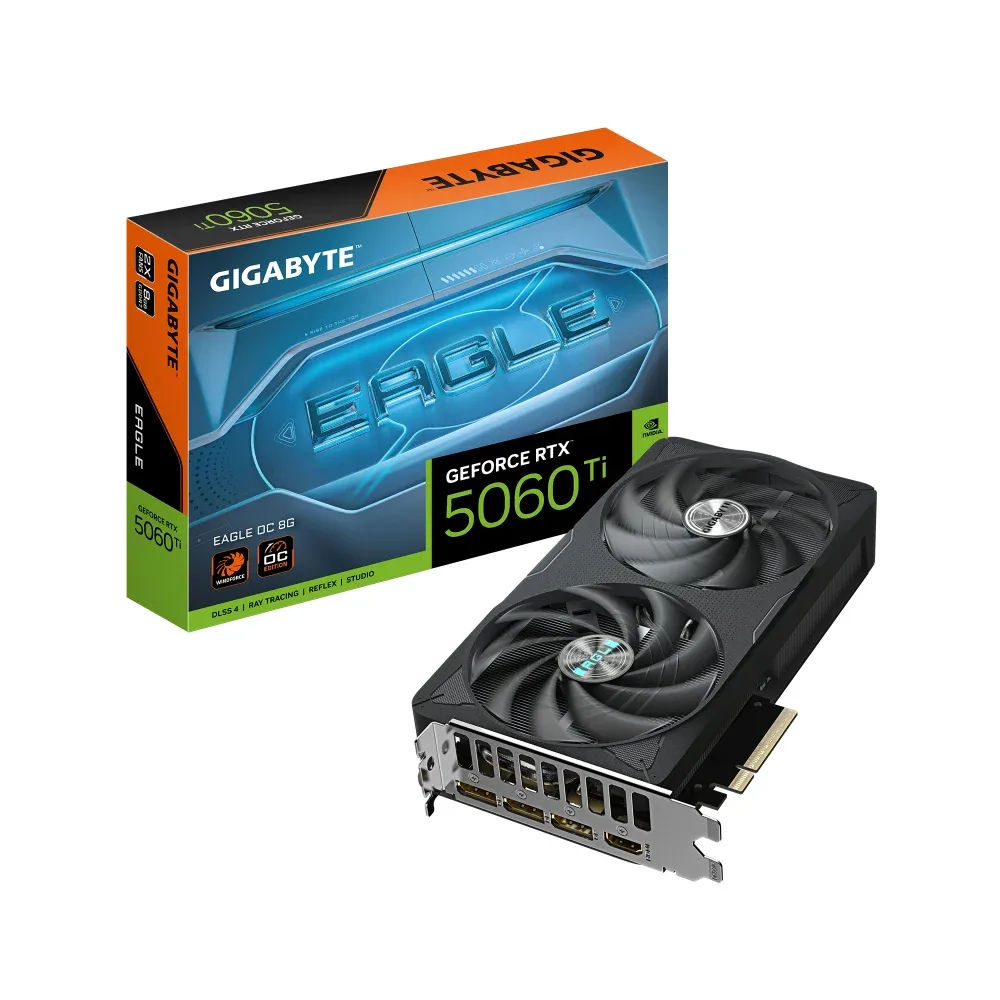 Gigabyte NVIDIA GeForce RTX 5060 Ti EAGLE OC 8GB GDDR7 Graphics Card, 4608 CUDA Cores, 2617 MHz Core Clock, Dual Fan, 3x DisplayPorts / 1x HDMI Port