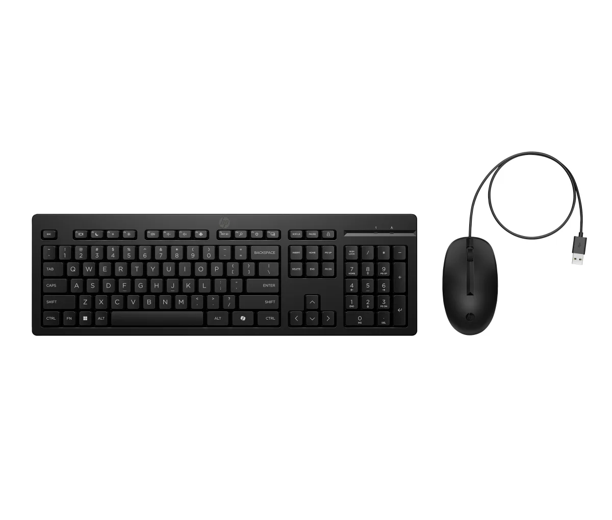 HP 225 - Keyboard and mouse set - ambidextrous, 3-zone layout, standard key travel - 100% - full size - USB - UK - black
