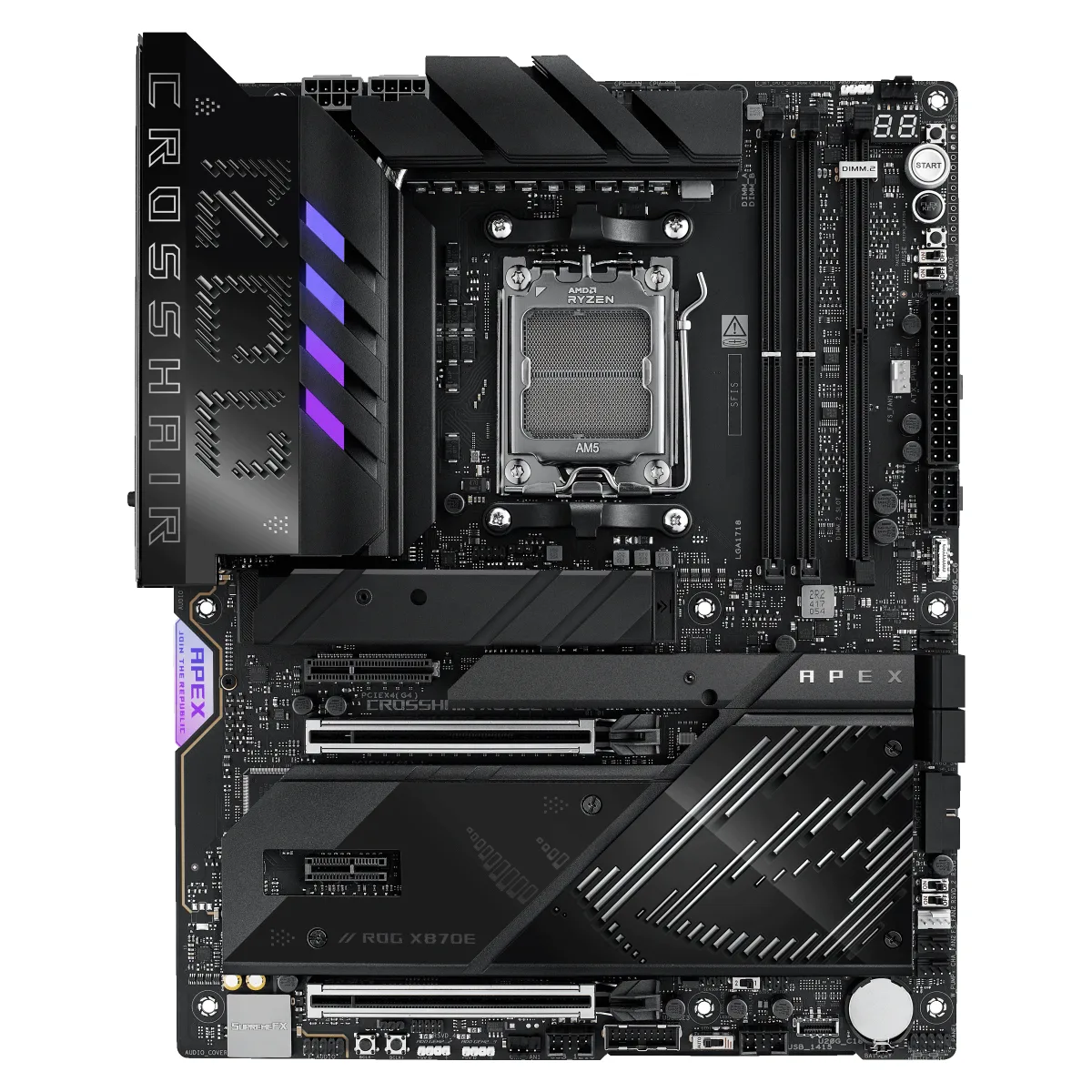 ASUS ROG CROSSHAIR X870E APEX - Motherboard - ATX - Socket AM5 - AMD X870E Chipset - USB4, USB-C 3.2 Gen2, USB 3.2 Gen 2, USB 3.2 Gen 1, USB-C 3.2 Gen 2x2 - Wi-Fi 7, Bluetooth, 5 Gigabit Ethernet - onboard graphics (CPU required) - HD Audio (8-channel)