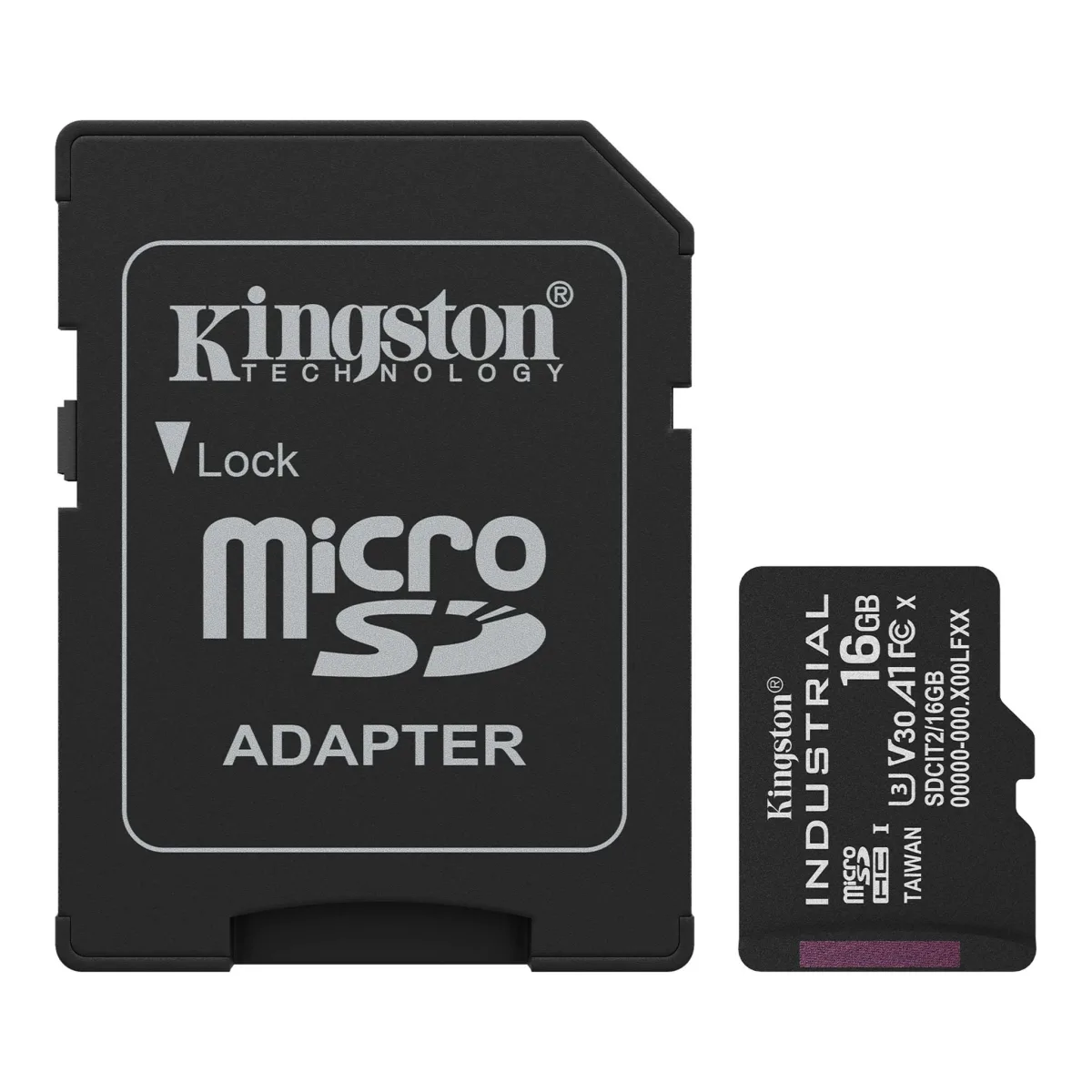 Kingston SDCIT2/16GB Industrial Micro SD Flash Memory Card, 16GB, Class U3 V30 A1, UHS-I U1, Retail Packed