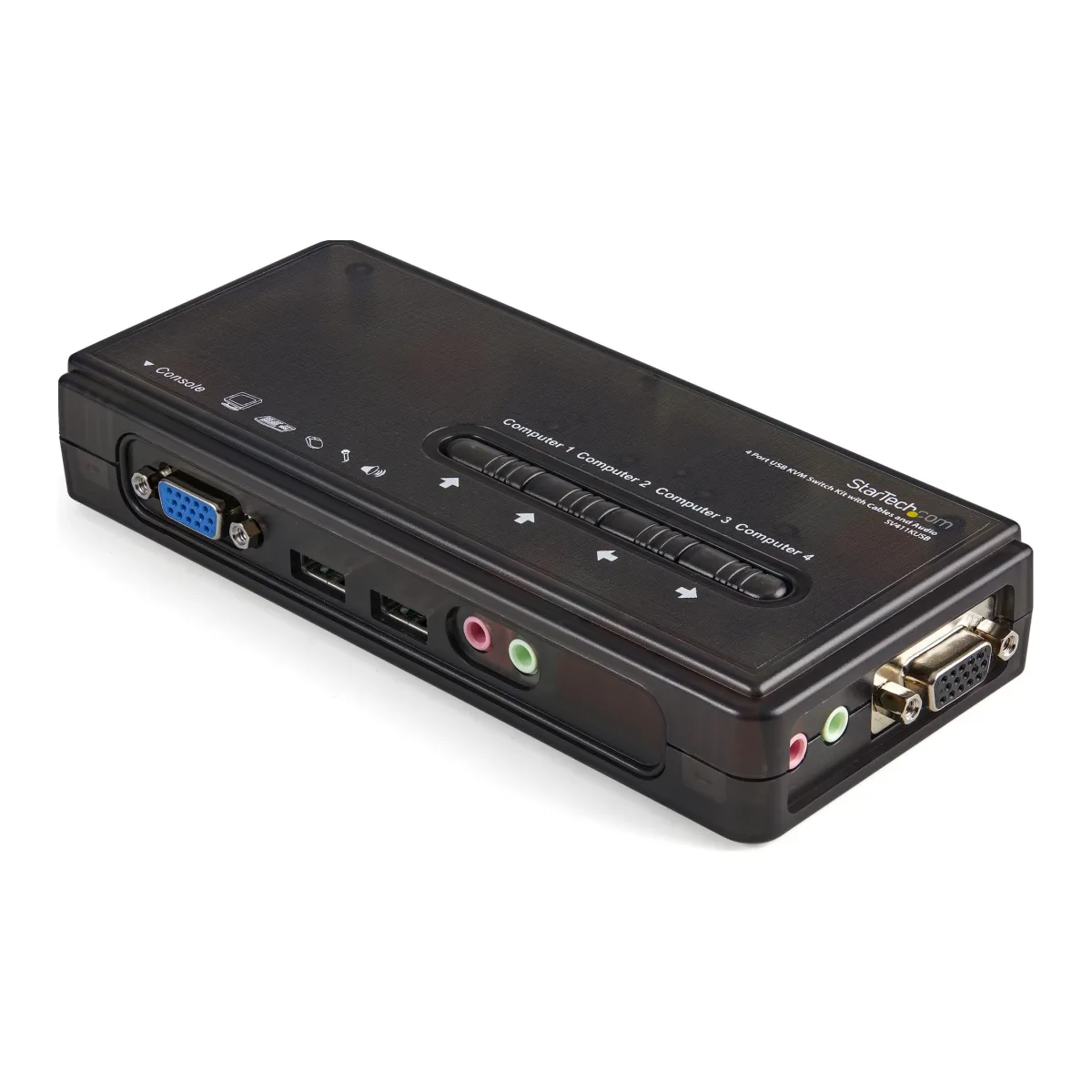 Startech 4 Port Black USB KVM Switch Kit with Cables and Audio - desktop KVM Switch - VGA KVM Switch - USB KVM Switch 4 Port (SV411KUSB)