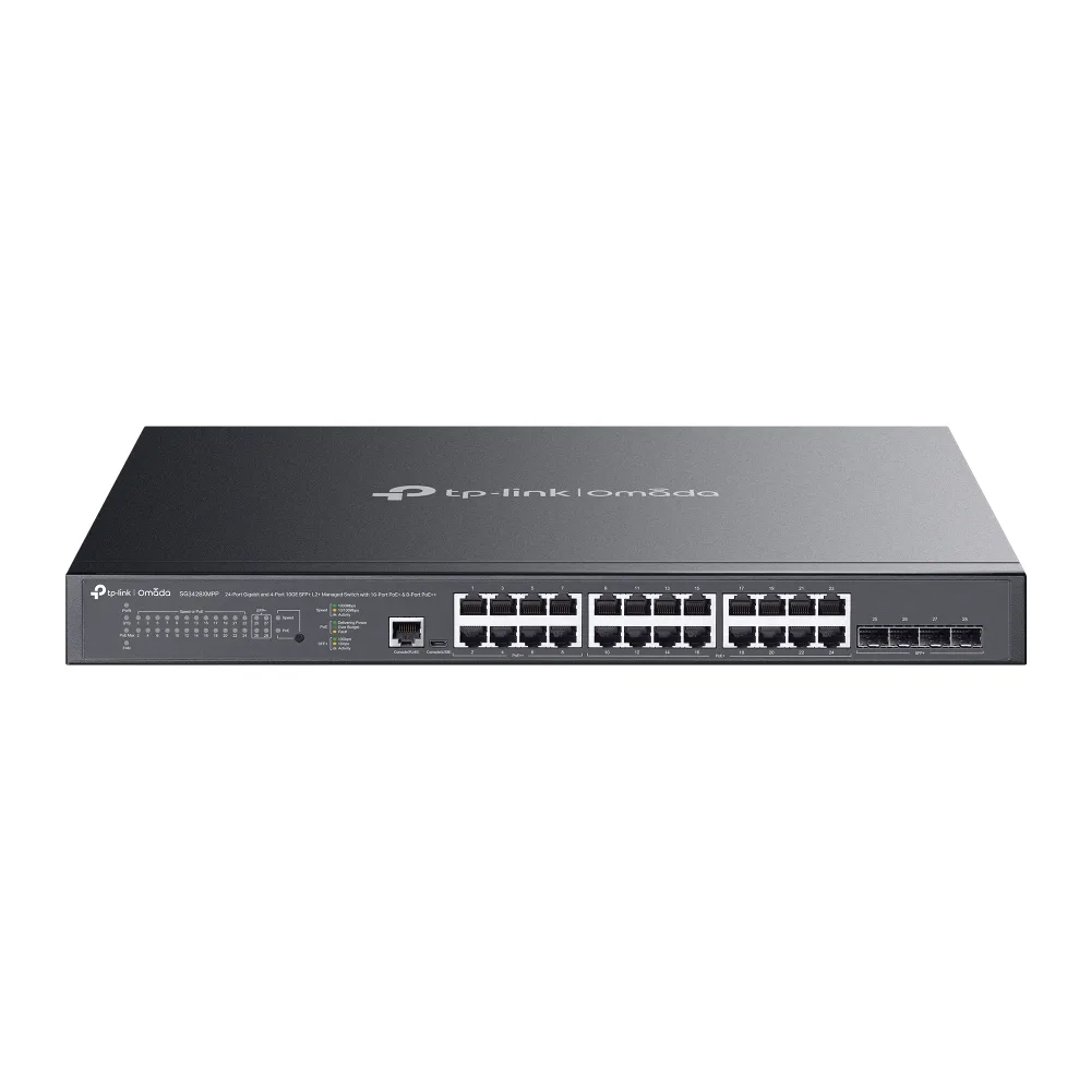 TP-Link Omada SG3428XMPP V1.8 - Switch - L2+ - Managed - 16 x 10/100/1000 (PoE+) + 8 x 10/100/1000 (PoE++) + 4 x 10Gb Ethernet SFP+ - rack-mountable - PoE++ (500 W)