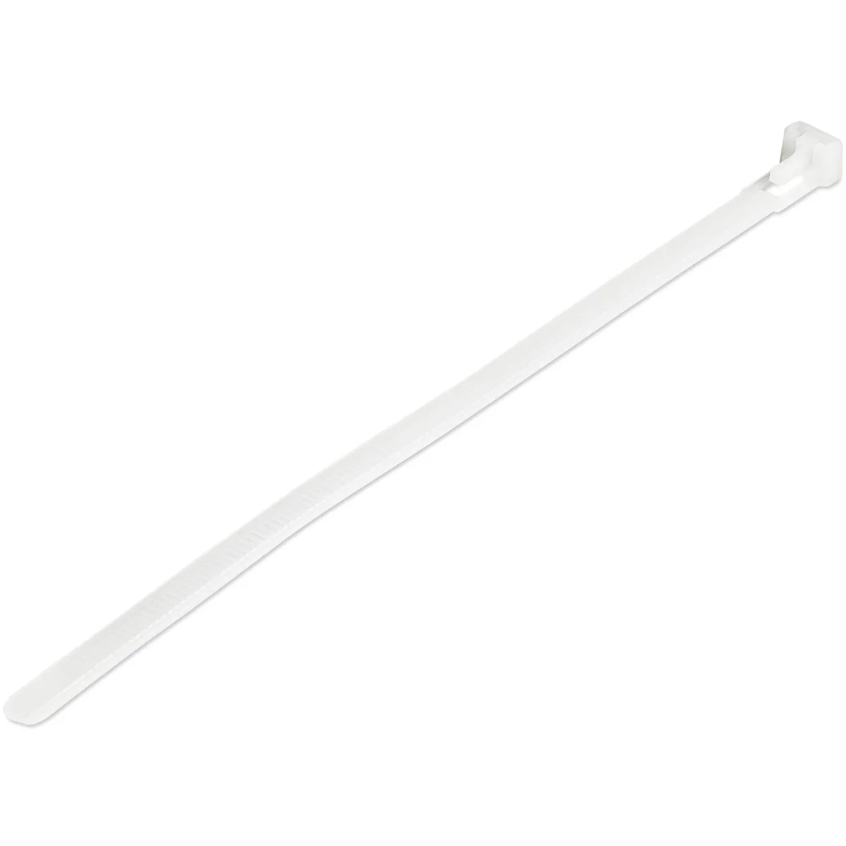 Startech 20cm(8") Reusable Cable Ties, 7mm(1/4") wide, 50mm(1-7/8") Bundle Dia. 22kg(50lb) Tensile Strength, Releasable Nylon Ties, Indoor/Outdoor, 94V-2/UL Listed, 100 Pack, White - Nylon 66 Plastic - TAA (CBMZTRB8)