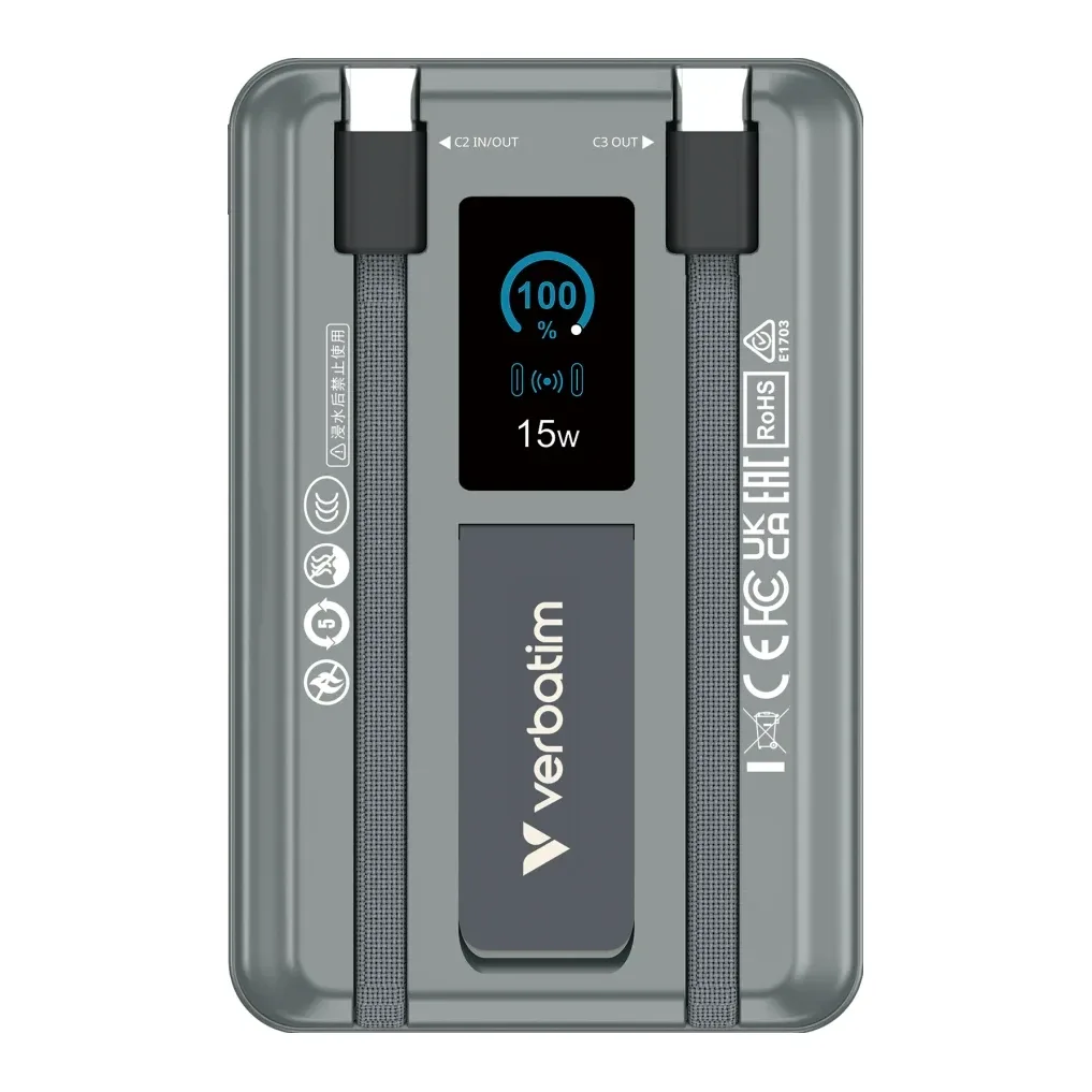 Verbatim Charge'n'Go 2C & Display MagSafe Power Bank 10000 mAh Grey
