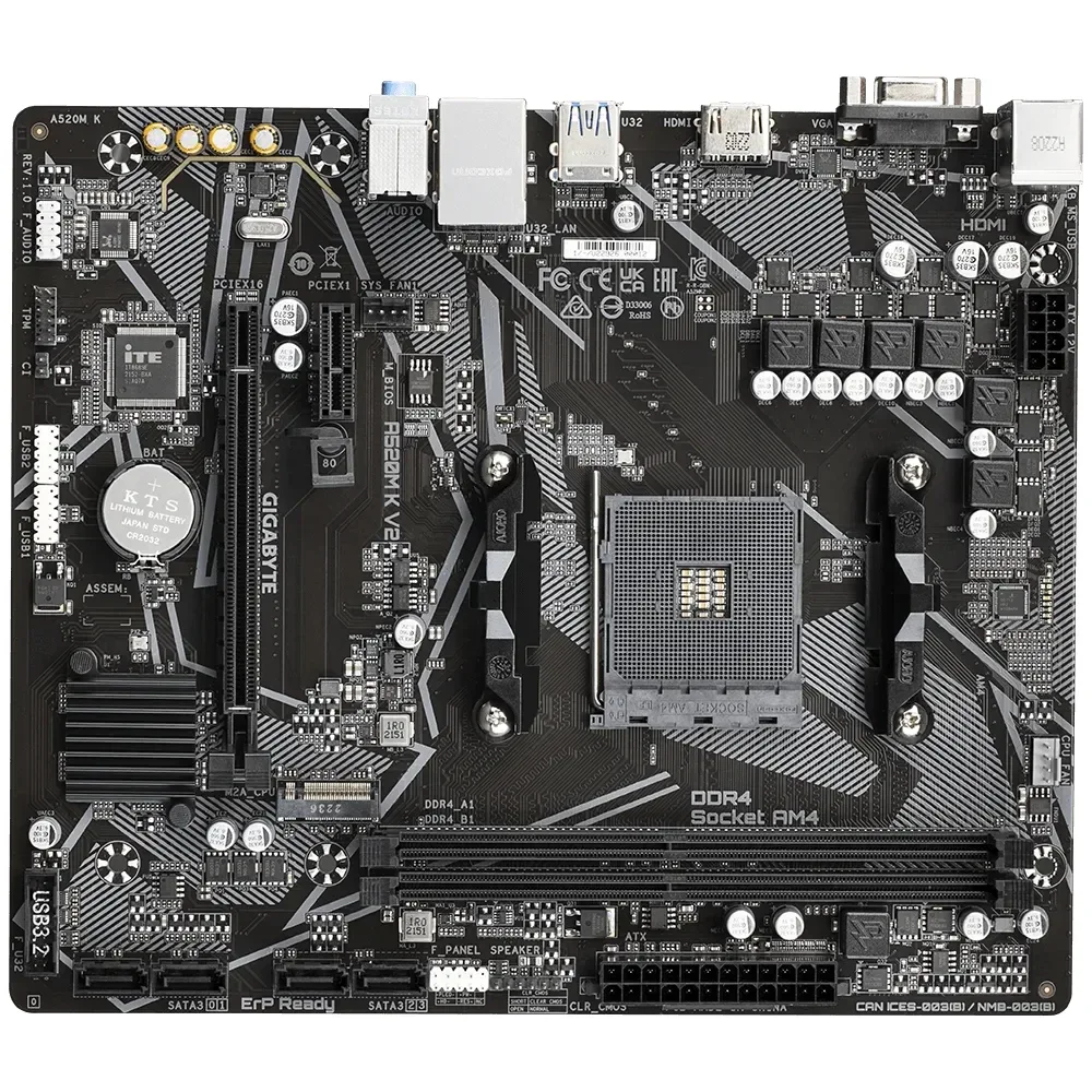Gigabyte A520M K V2 Ultra Durable AMD AM4 Socket Motherboard, Micro-ATX, 2x DDR4 Slots, 1x M.2 Socket, GbE LAN, 1x D-Sub / 1x HDMI Port