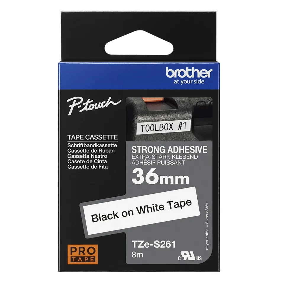 Brother TZe-S261 - Extra strength adhesive - black on white - Roll (3.6 cm x 8 m) 1 cassette(s) laminated tape - for P-Touch PT-3600, 9200, 9400, 9500, 9600, 9800, D800, P-Touch Cube PT-P910