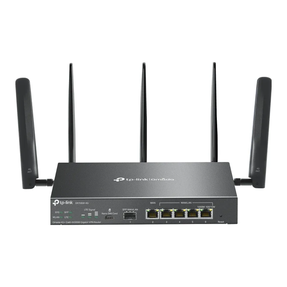 TP-Link Omada ER706W-4G 4G+ Cat6 AX3000 Gigabit VPN Router