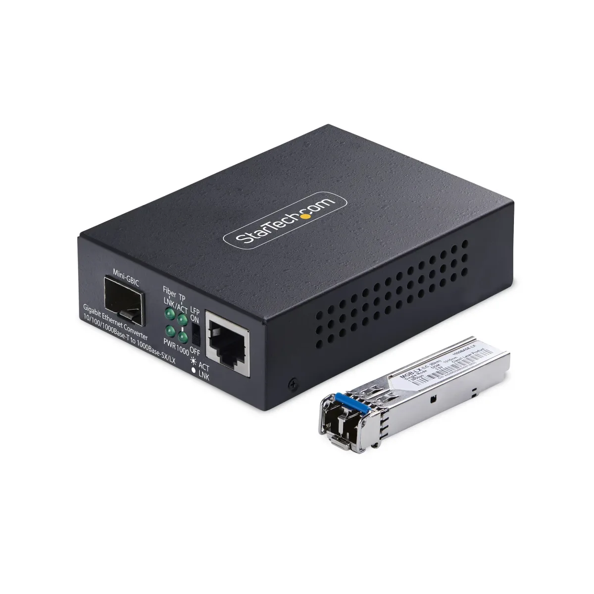 Startech - Fibre media converter - 1GbE - over fibre optic - 10Base-T, 1000Base-LX, 100Base-TX, 1000Base-T - LC Duplex single-mode / RJ-45 - up to 20 km - 1310 nm - TAA Compliant