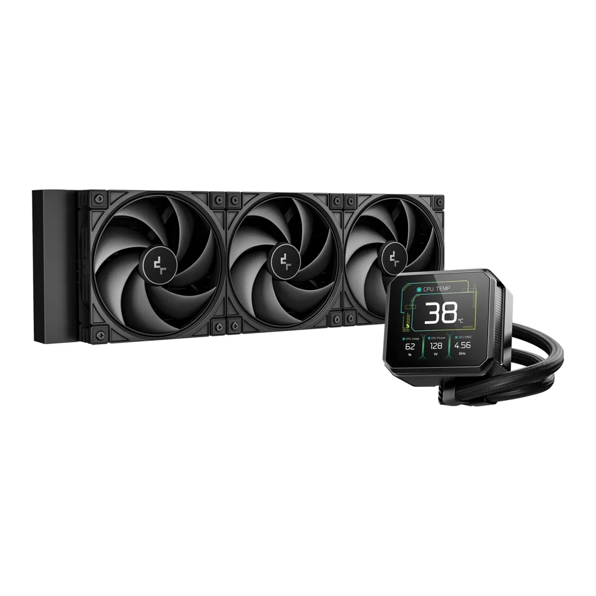 DeepCool Spartacus 360 AIO Liquid CPU Cooler, 360mm Radiator, 3 x 120mm PWM Fans, 3.4" LCD Display Pump, ARGB Lighting, Intel LGA1851/1700 & AMD AM5/AM4, Black