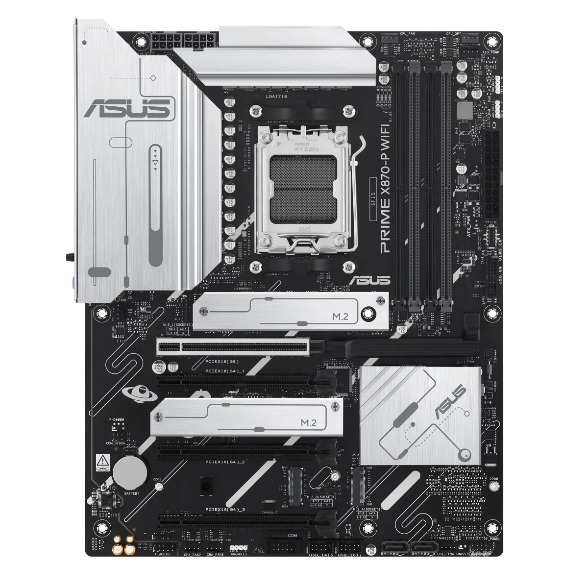 ASUS PRIME X870-P WIFI - Motherboard - ATX - Socket AM5 - AMD X870 Chipset - USB4, USB 3.2 Gen 2, USB-C 3.2 Gen2, USB 3.2 Gen 1 - Wi-Fi 7, Bluetooth, 2.5 Gigabit LAN - onboard graphics (CPU required) - HD Audio (8-channel)