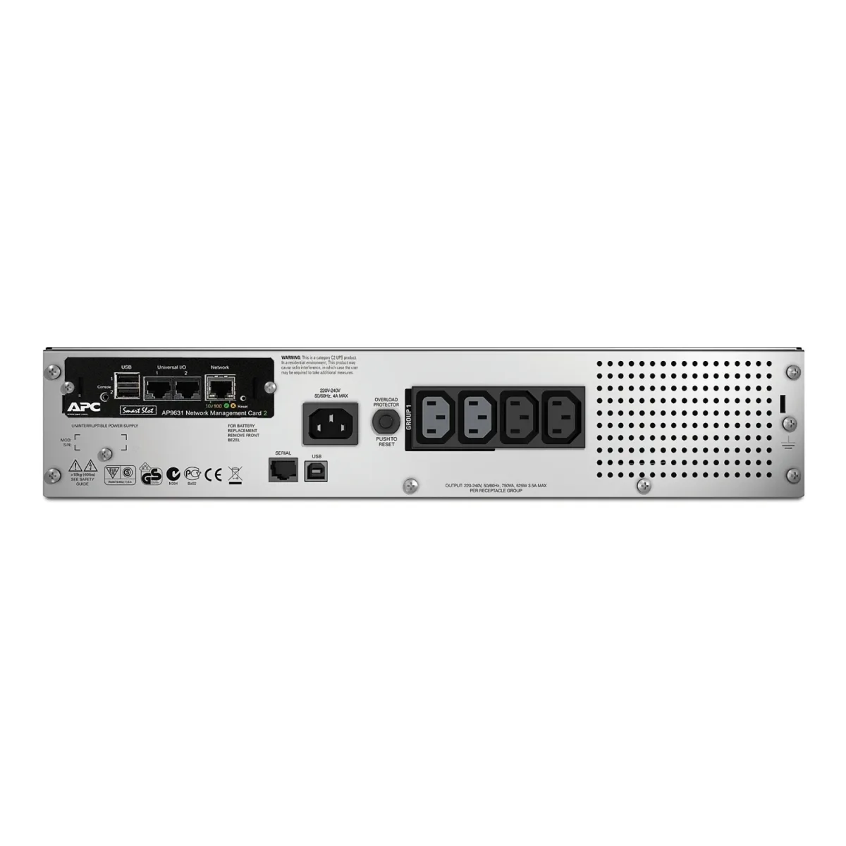 APC Smart-UPS 750VA LCD RM - UPS (rack-mountable) - AC 230 V - 500 watt - 750 VA - Ethernet, RS-232, USB - output connectors: 4 - 2U - black - with APC UPS Network Management Card