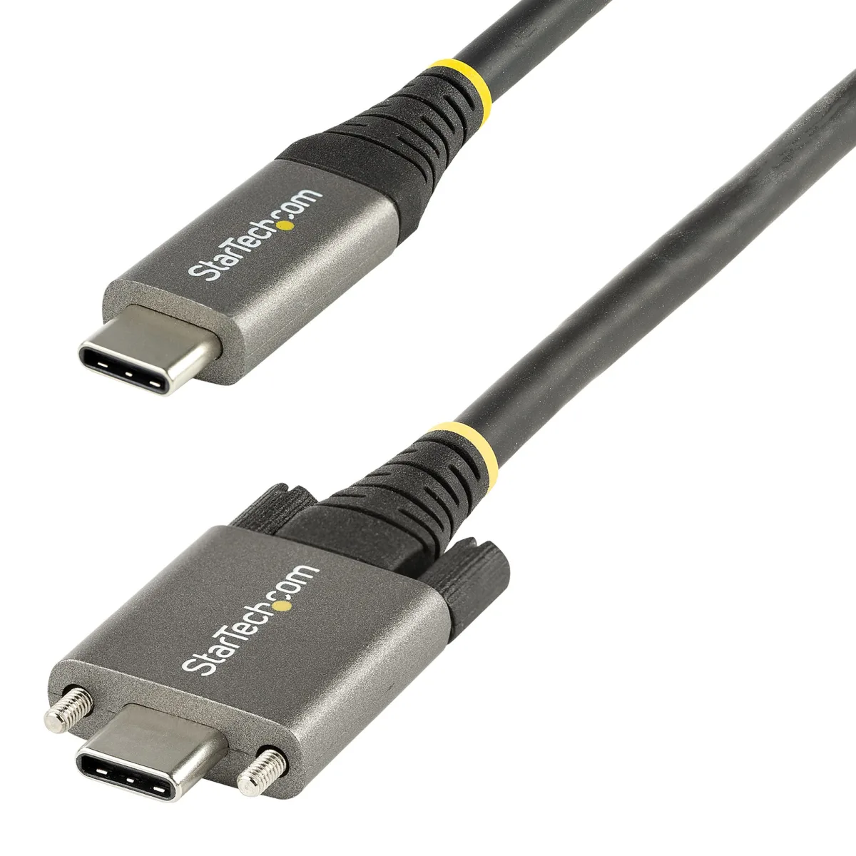 StarTech 20" 50cm Side Screw Locking USB C Cable 10Gbps, USB 3.1/3.2 Gen 2 Type-C Cable, 100W (5A) Power Delivery Charging, DP Alt Mode, Dual Screw Lock, USB-C to C Cord, Charge/Sync - Thunderbolt 3 Compatible - USB cable - USB-C (M) straight/locking to USB-C (M) straight - USB 3.2 Gen 2 / DisplayPort 1.4 /Thunderbolt 3 - 50 cm - 4K support - grey, black