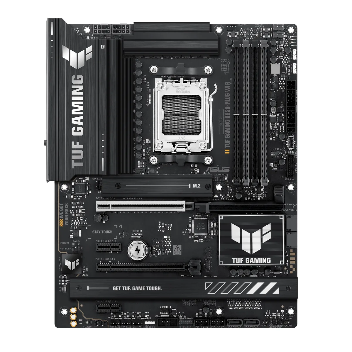 ASUS TUF GAMING B850-PLUS WIFI - Motherboard - ATX - Socket AM5 - AMD B850 Chipset - USB-C 3.2 Gen 2x2, USB-C 3.2 Gen2, USB 3.2 Gen 2, USB 3.2 Gen 1 - 2.5 Gigabit LAN, Wi-Fi 7, Bluetooth - onboard graphics (CPU required) - HD Audio (8-channel)