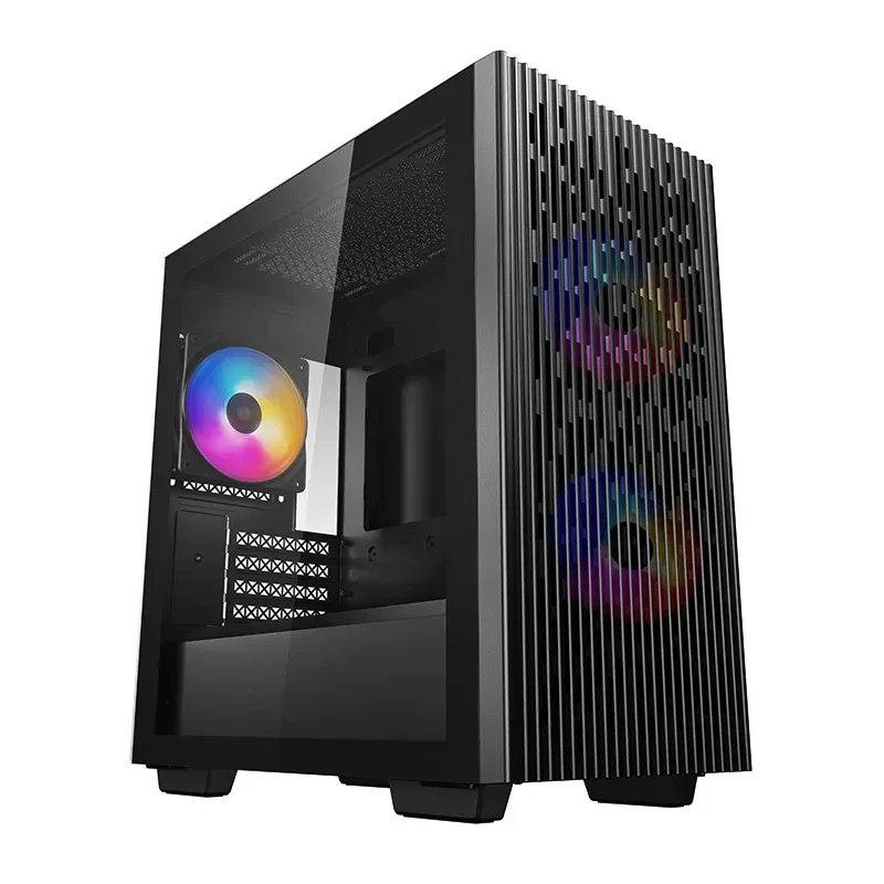 DeepCool MATREXX 40 3FS Case, Gaming, Black, Micro Tower, 1 x USB 3.0 / 1 x USB 2.0, Tempered Glass Side Window Panel, Mesh Front Panel for Optimized Airflow, Tri-Colour LED Fans, Micro ATX, Mini-ITX