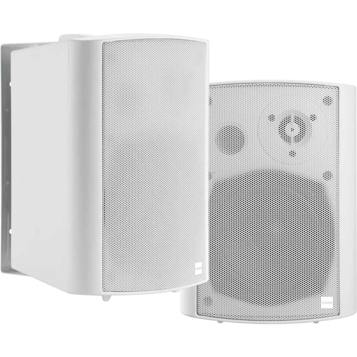 Powered Wall Speakers - integrated amplifier - 2 x 30w (program) - bluetooth - RS232 - bluetooth (can be disabled), minijack and 2-phono inputs (summed) - c brackets included - 2-way with bass reflex - white