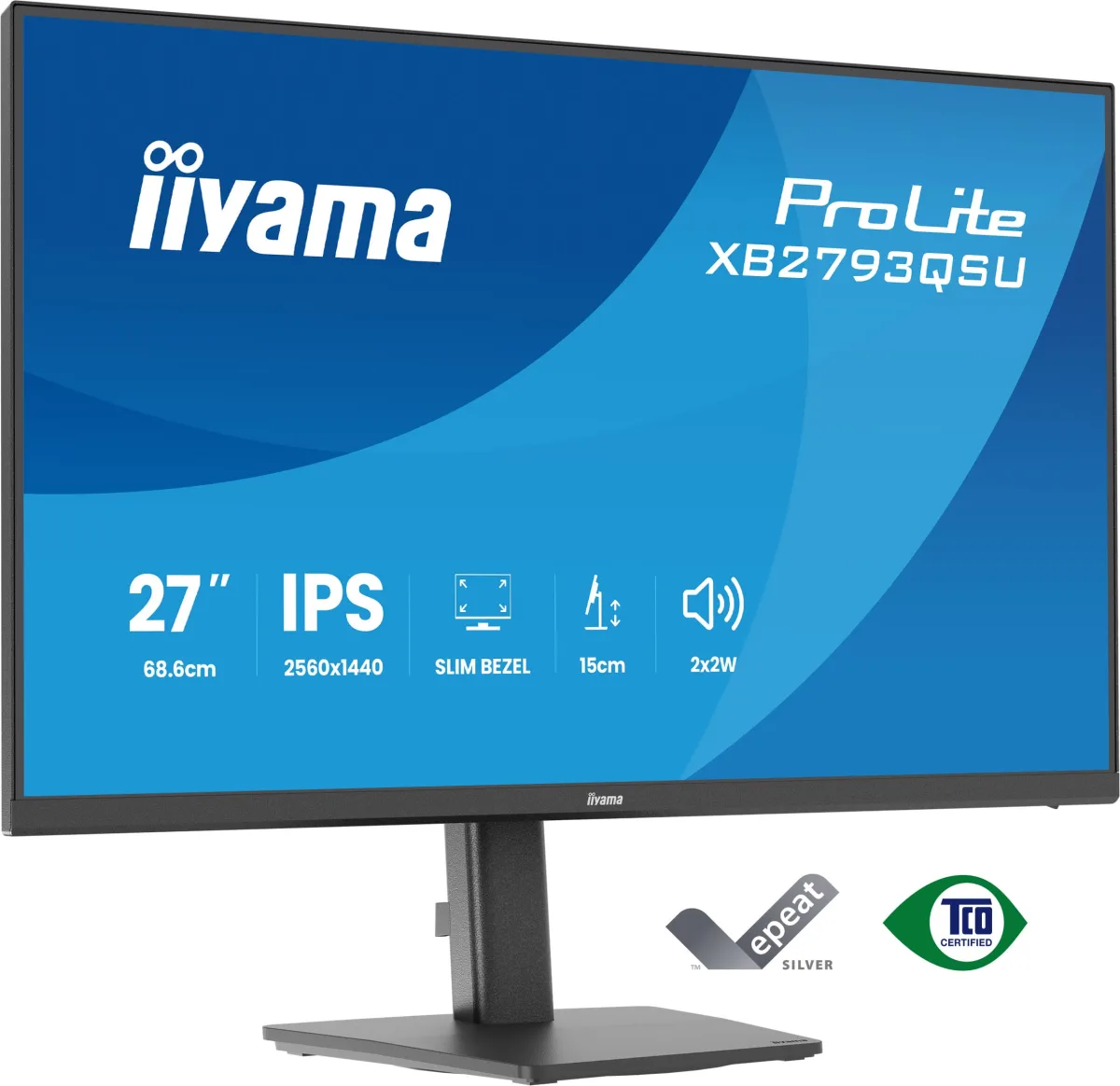 iiyama ProLite XB2793QSU-B1 - LED monitor - 27" - 2560 x 1440 QHD @ 75 Hz - IPS - 350 cd/m² - 1000:1 - 1 ms - HDMI, DisplayPort - speakers - black, matte