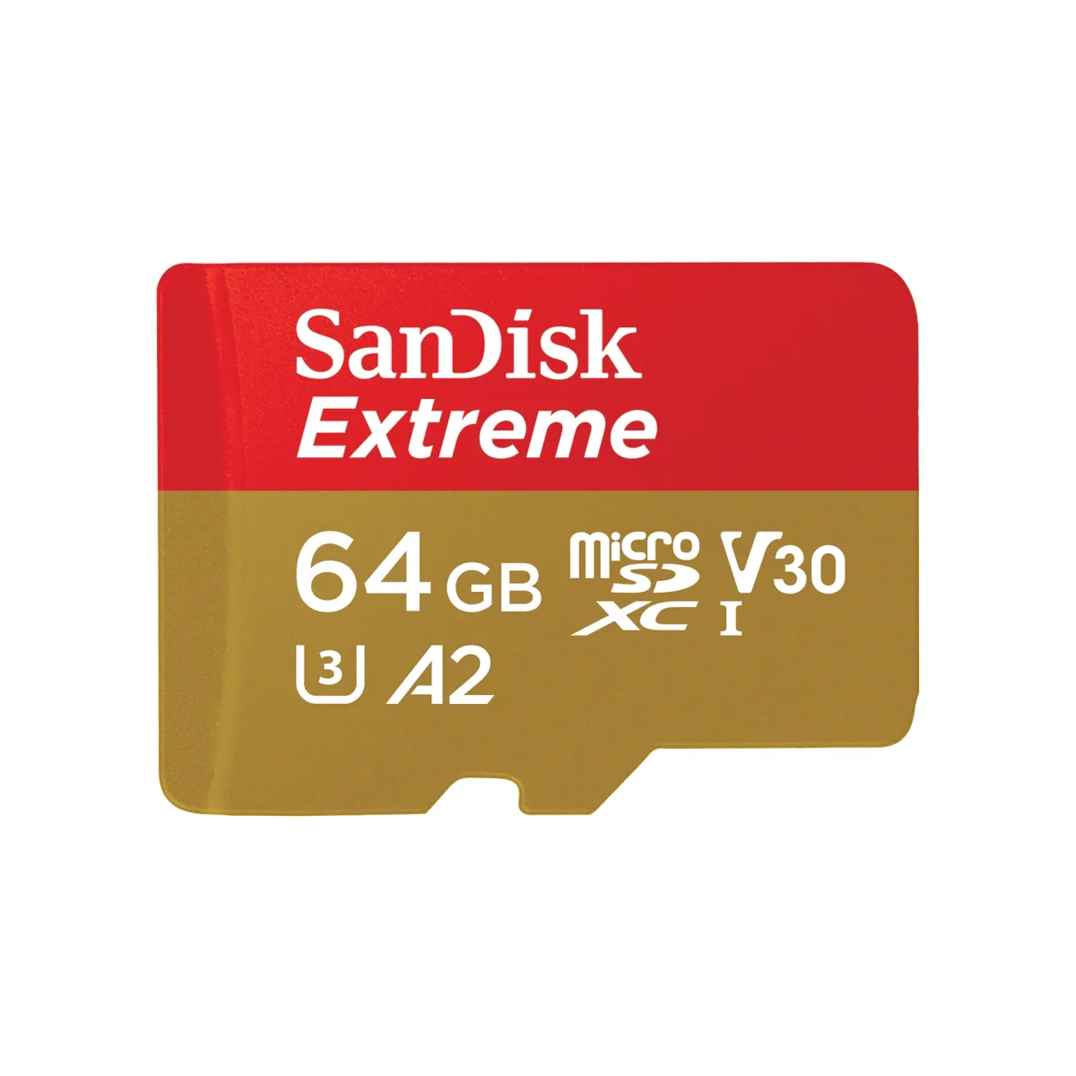 SanDisk Extreme - Flash memory card (microSDXC to SD adapter included) - 64 GB - A2 / Video Class V30 / UHS-I U3 / Class10 - microSDXC UHS-I