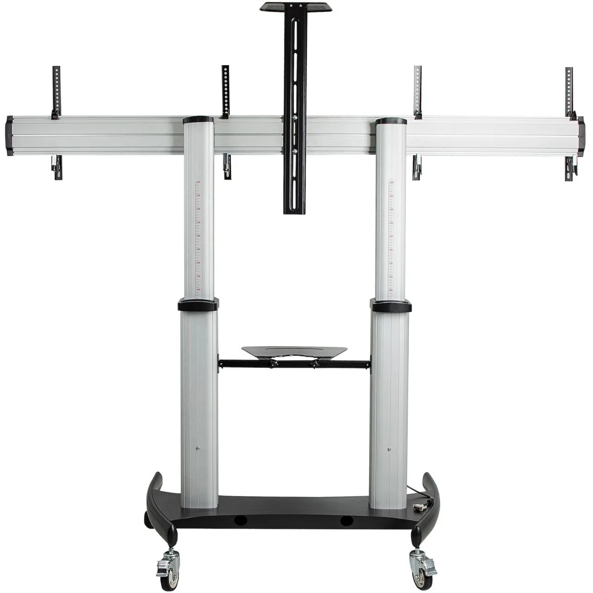 Startech Dual TV Cart for 37-60in VESA TVs up to 110lb (50kg) each, Height Adjustable TV Mount, Mobile Display Cart w/ Webcam & Equipment Shelves, Lockable Casters, TV Cart on Wheels - Rolling TV Stand (STNDMTVDUO) - Cart - for 2 curved / flat panels - aluminium, steel - screen size: 37"-60