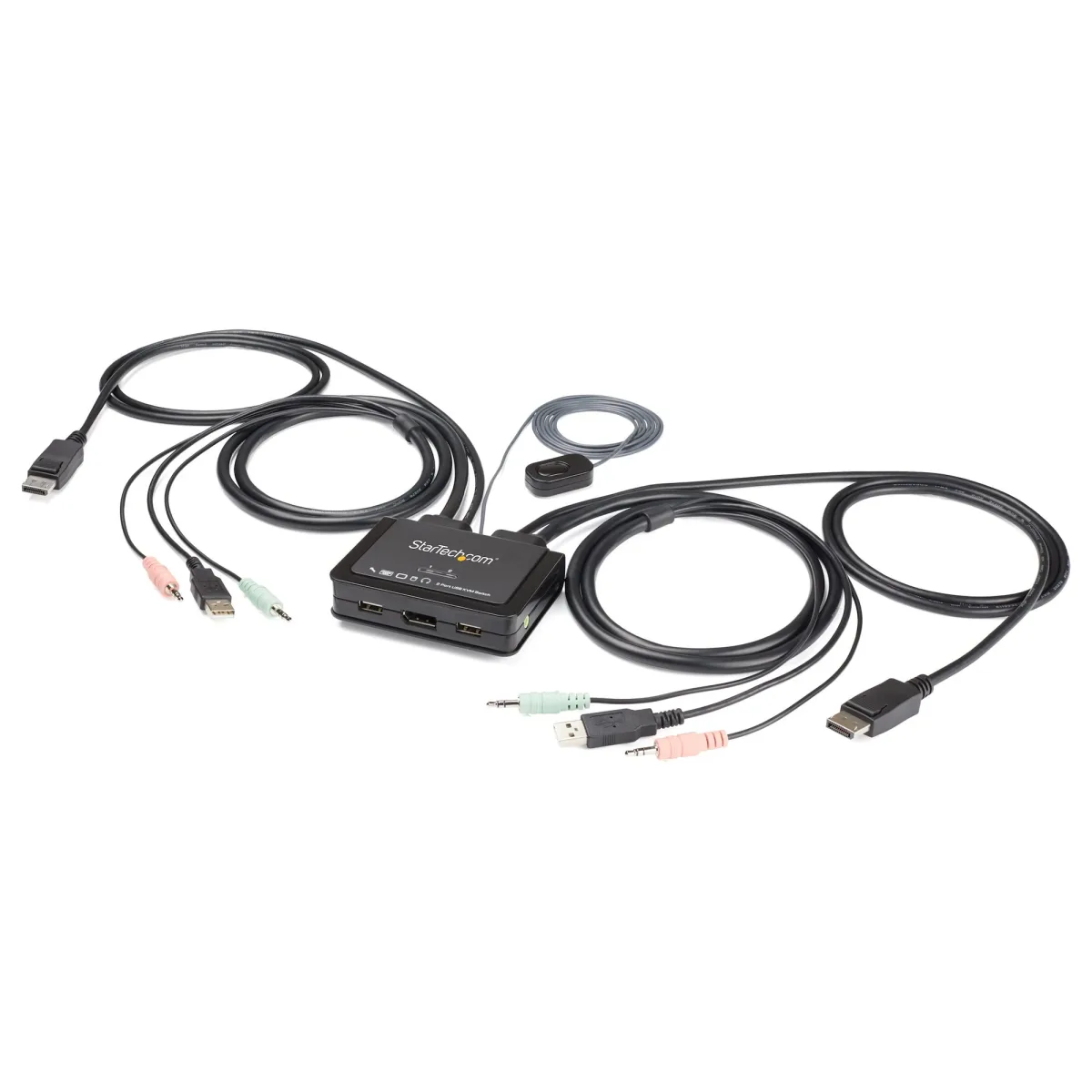 Startech 2 Port DisplayPort KVM Switch, 4K 60Hz, Compact Dual Port UHD DP 1.2 USB Desktop KVM Switch w/ Integrated 4ft Cables & Audio, Bus Powered & Remote Switching, MacBook ThinkPad - 4K KVM Switch w/ Audio (SV211DPUA4K) - KVM / audio switch - 2 x KVM / audio - desktop