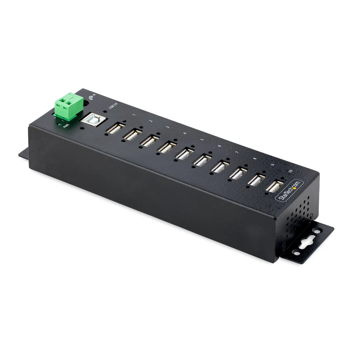 Startech 10-Port Industrial USB 2.0 Hub, Rugged USB Hub w/15kV Air/8kV Contact ESD Level 4 Protection, DIN/Wall/Desk Mountable USB-A Hub, Multiport USB Hub with Locking Ports - Metal Construction (USB210AIND-USB-A-HUB) - Hub - industrial - 10 x USB 2.0 - desktop, DIN rail mountable, wall-mountable - TAA Compliant