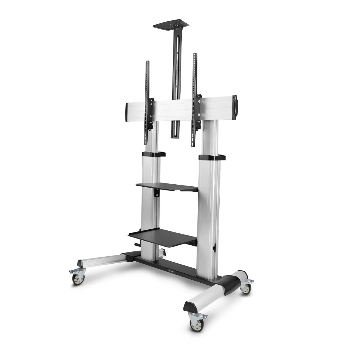 Startech Rolling TV Cart/Stand On Wheels, Up to 100inch/220lb Screens - Cart - for flat panel - plastic, aluminium, steel - black, silver - screen size: 60"-100