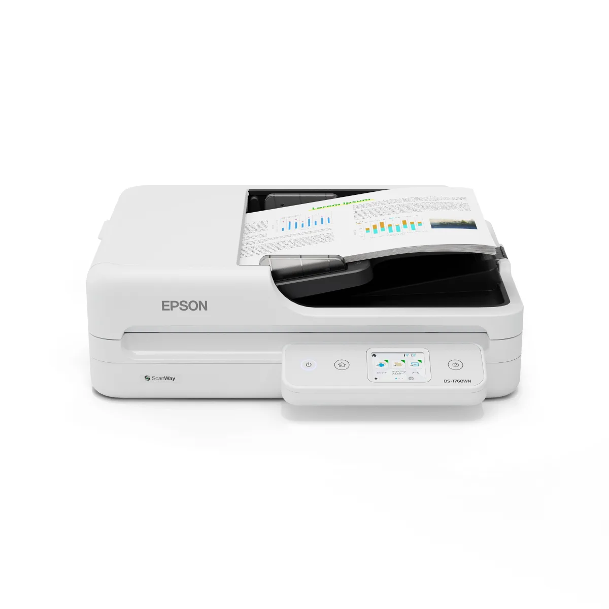 Epson WorkForce DS-1760WN - Document scanner - 2 x Contact Image Sensor (CIS) - Duplex - 215.9 x 5588 mm - 600 dpi x 600 dpi - up to 30 ppm (mono) / up to 30 ppm (colour) - ADF (60 sheets) - up to 3000 scans per day - USB 2.0, Gigabit LAN, Wi-Fi(ac)