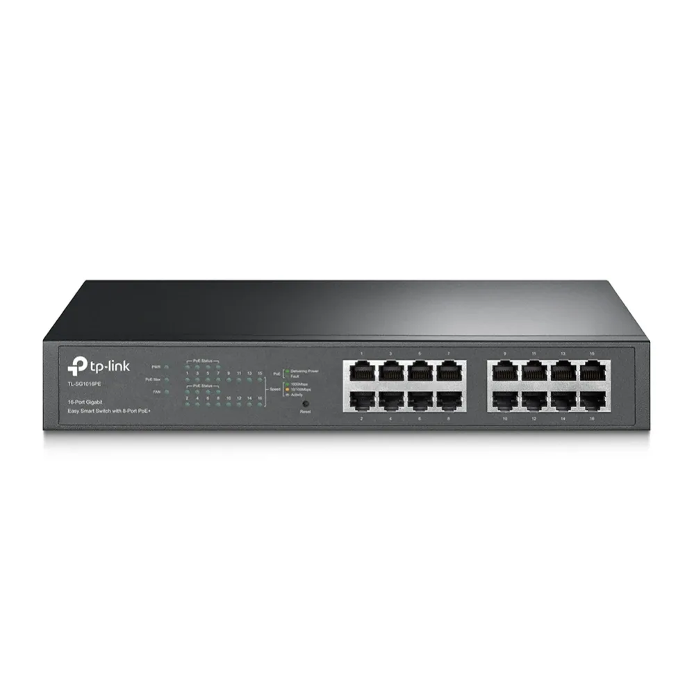 TP-Link TL-SG1016PE - Switch - smart - 8 x 10/100/1000 (PoE+) + 8 x 10/100/1000 - desktop, rack-mountable - PoE+ (110 W)