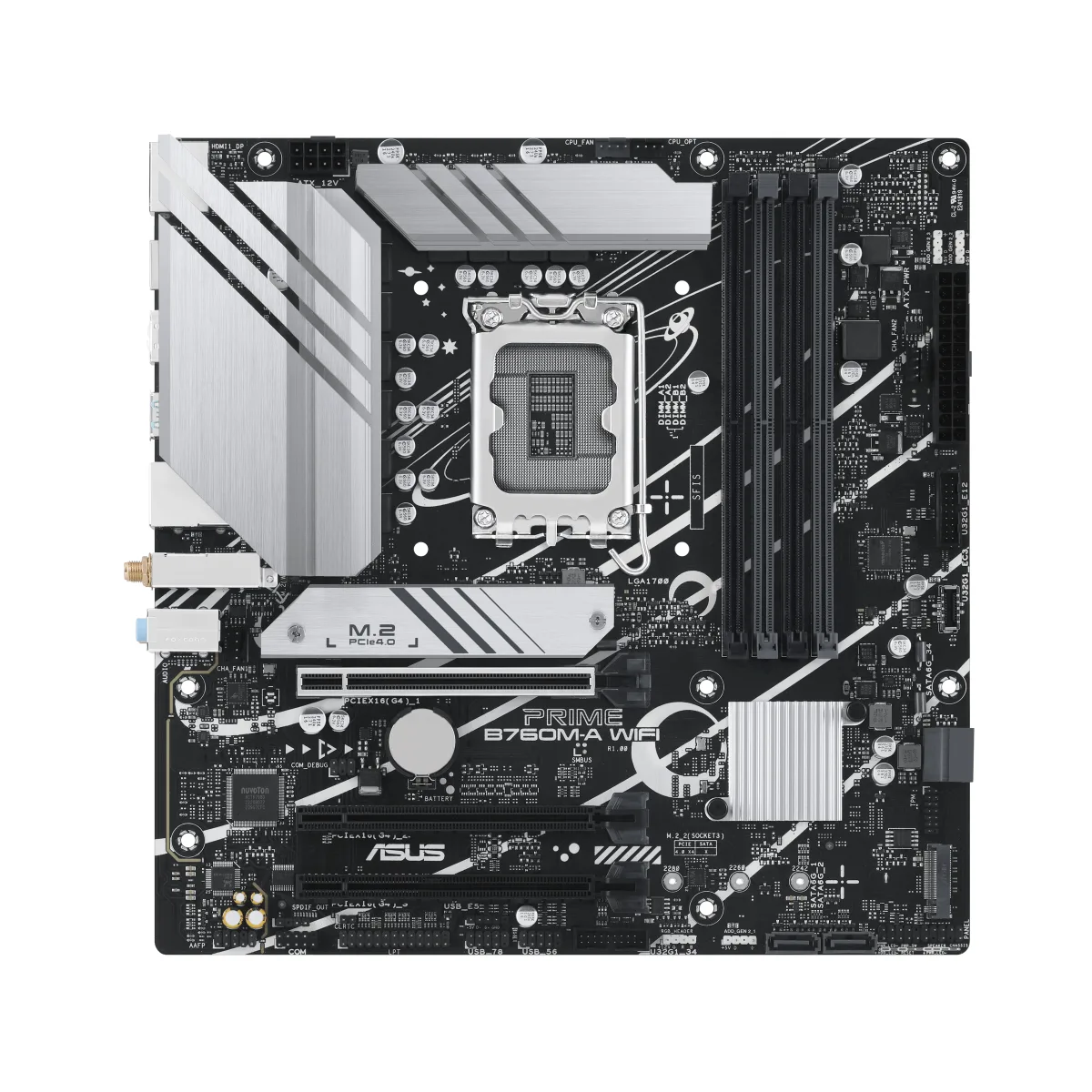 ASUS PRIME B760M-A WIFI - Motherboard - micro ATX - LGA1700 Socket - B760 Chipset - USB 3.2 Gen 1, USB 3.2 Gen 2, USB-C 3.2 Gen 1 - 2.5 Gigabit LAN, Wi-Fi 6, Bluetooth - onboard graphics (CPU required) - HD Audio (8-channel)