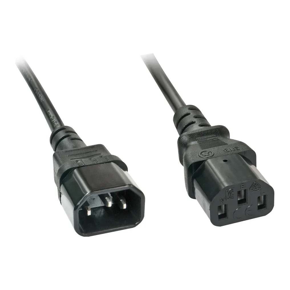 Lindy 30331 2m IEC C14 (Kettle) To IEC C13 (Kettle) Mains Extension Cable - Black, Perfect for use in Offices, Control Rooms, Digital Signage and Home Theatre Setups