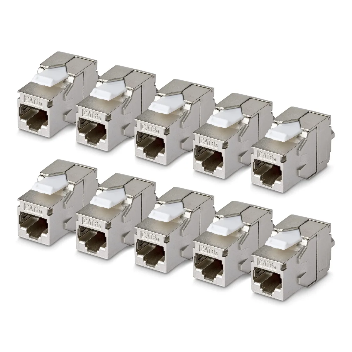 Startech - Keystone jack - shielded, 180°, toolless - CAT 6a - STP - RJ-45 - silver - TAA Compliant (pack of 10)