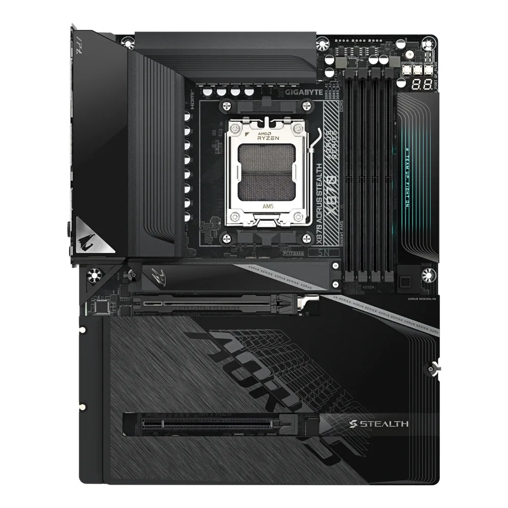 Gigabyte X870 AORUS STEALTH AMD AM5 Socket Motherboard, ATX, 4x DDR5 Slots, 4x M.2 Sockets, 5GbE LAN, Wi-Fi 7, 1x HDMI Port / 2x USB-C (USB4)