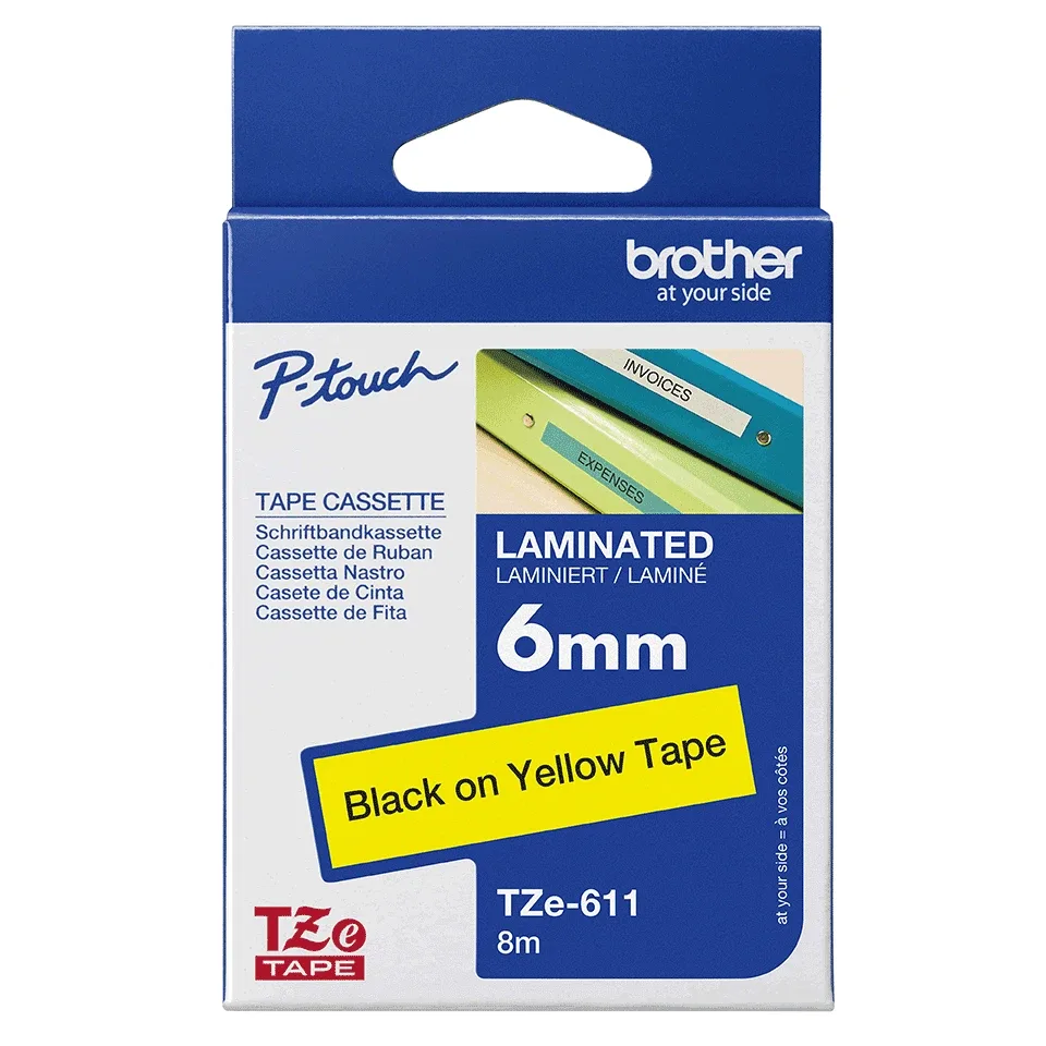 Brother TZe-611 - Black on yellow - Roll (0.6 cm) 1 cassette(s) laminated tape - for Brother PT-D210, D600, H110, P-Touch PT-1005, D200, D450, H105, P-Touch Cube Pro PT-P910