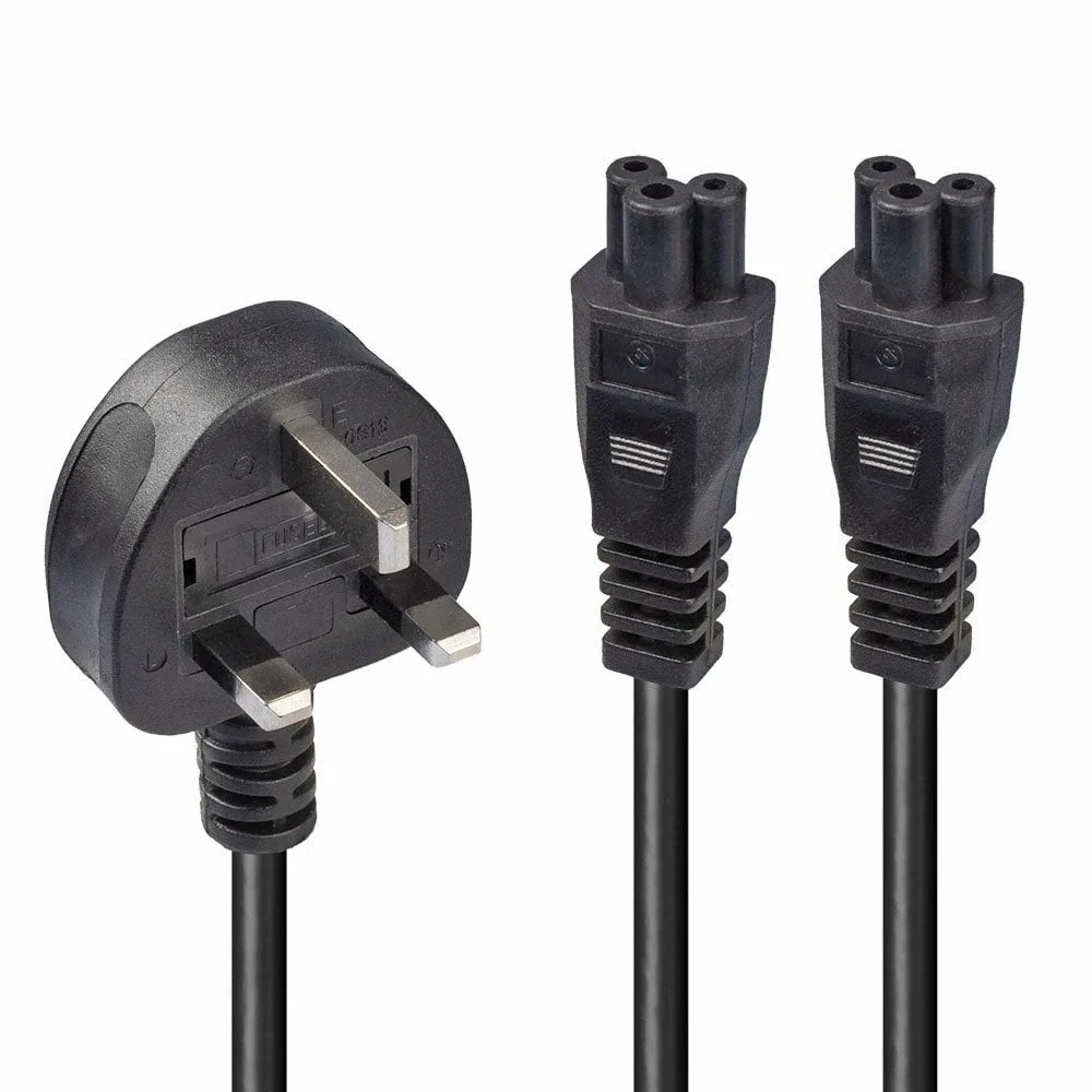 Lindy 30428 2.5M Y Mains Power Cbl UK 3 Pin Plug to 2 X Iec C5