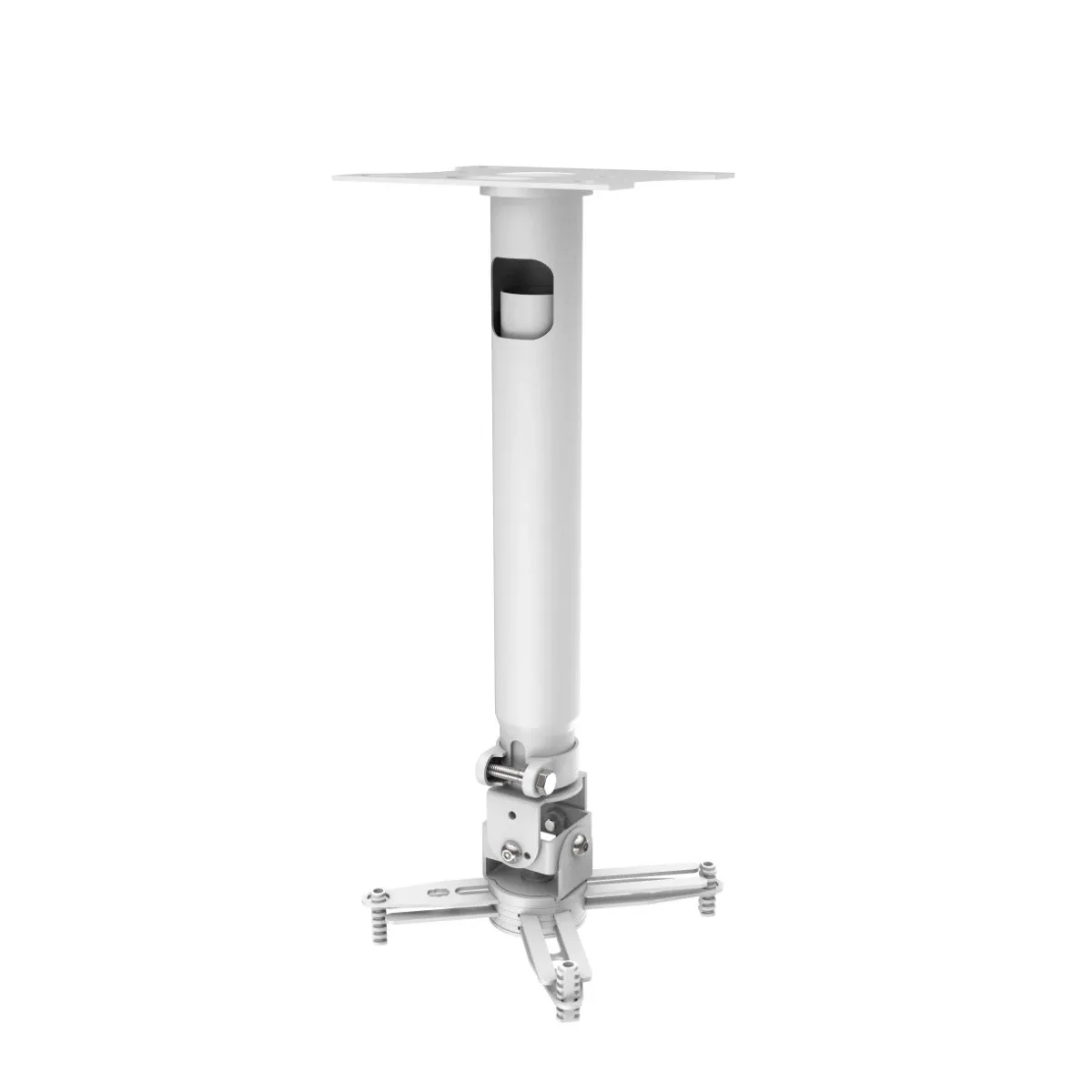 Universal projector and webcam ceiling mount - pole length 440 to 740 mm - fits most projectors - obstruction free cable management - includes retrofitting ceiling trim disc - sloping ceiling mechanism - includes webcam adaptor for ceiling mounting any camera including larger devices like the Logitech Meetup - white