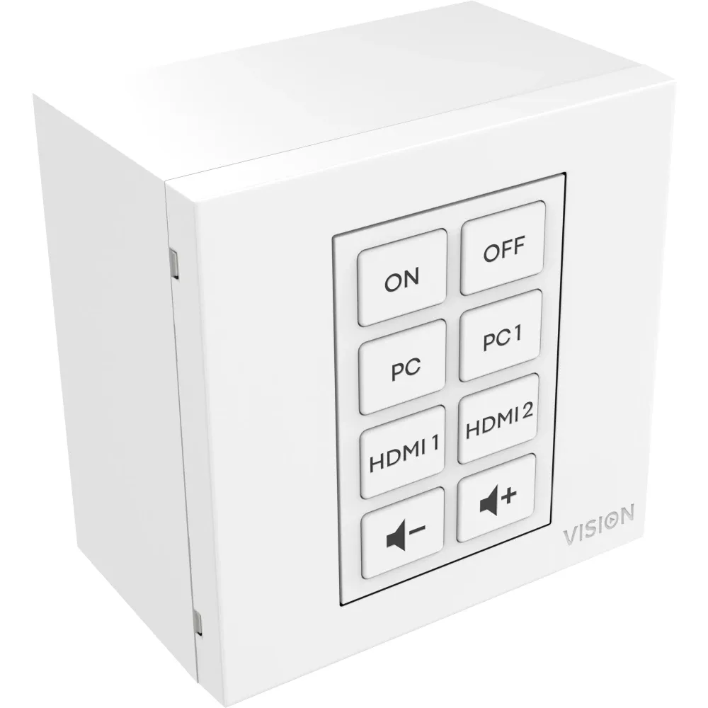 Modular AV faceplate control module - 8 buttons - learns ir remote control codes from other remotes - supports RS232, 12v trigger, scheduling - multiple commands per button - double-space module - 1 gang UK surround and backbox included - white