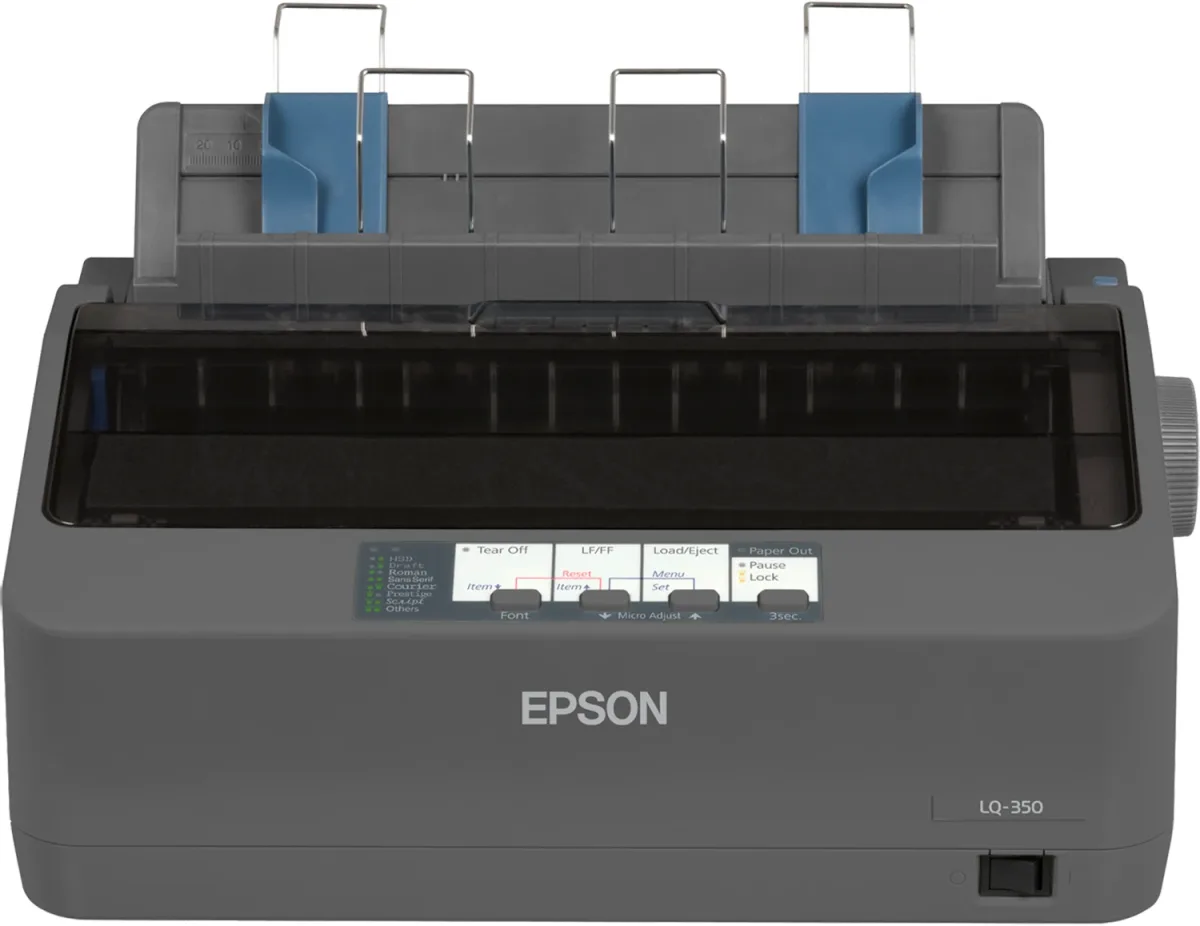 Epson LQ-350 Dot Matrix Printer , 24 pins, 80 column, original + 3 copies, 300 cps HSD (10 cpi), Epson ESC/P2 - IBM 2390+ emulation, 14 fonts, 8 Barcode fonts, 3 paper paths, single and continous sheet, paper park, USB Parallel and Serial I/F