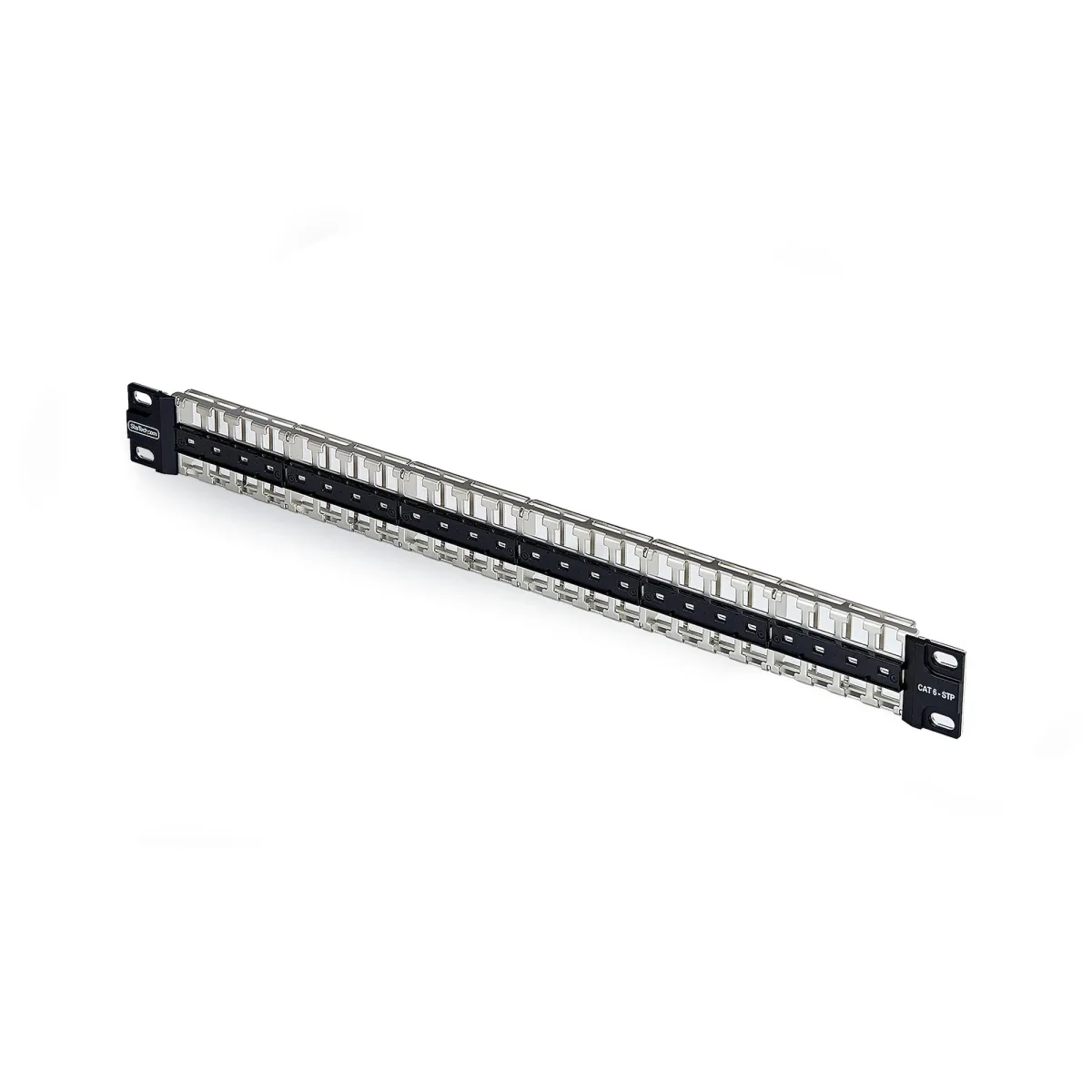 Startech - Blank keystone patch panel - for RJ45 - wall mountable, rack mountable - CAT 6a/8 - STP/UTP - black - 1U - 19" - 48 ports - TAA Compliant