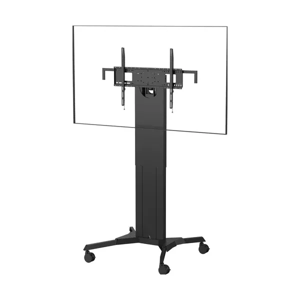 Display floor stand trolley - motorised - heavy duty - fits displays up to 100" with VESA sizes up to 800 x 600 - premium 4" wheels for smooth movement - removeable wheels for non-portable variation - removeable rear legs to lean against walls - swl 95 kg - cable controller - RS232 control - height to centre of screen 1242 to 2042 mm - supports portrait or landscape style - angle brackets for optional kiosk-style installation - black