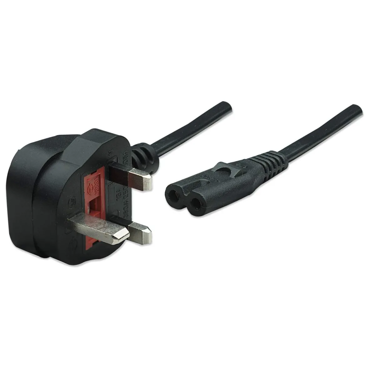 Manhattan 322843 Power Cable/Cord UK 3PIN/C7 Fem -Figure of 8 1.8M Black Polybag