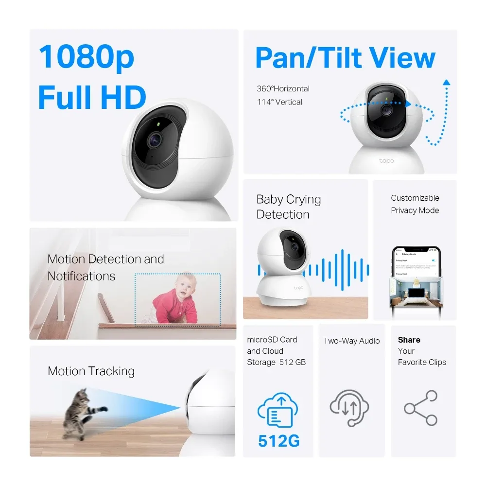 TP-Link Tapo C200P2 Pan/Tilt Home Security WiFi Camera, 2-Pack