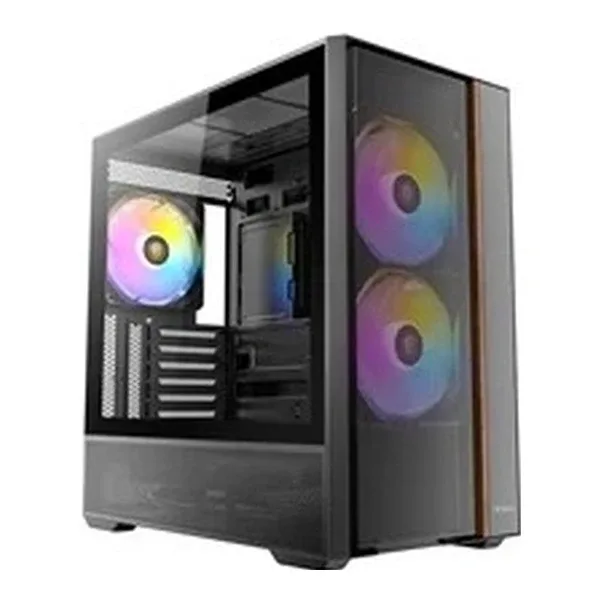 Antec FLUX Rear Mid Tower Gaming Case, 1 x USB Type-C / 2 x USB 3.0, Tempered Glass Side Window Panel, Multi-directional Vent Design, Walnut Wood Accents, 3 x Pre-Installed High-Performance PWM Fans , E-ATX (=330mm), ATX, Micro-ATX, ITX Compatible