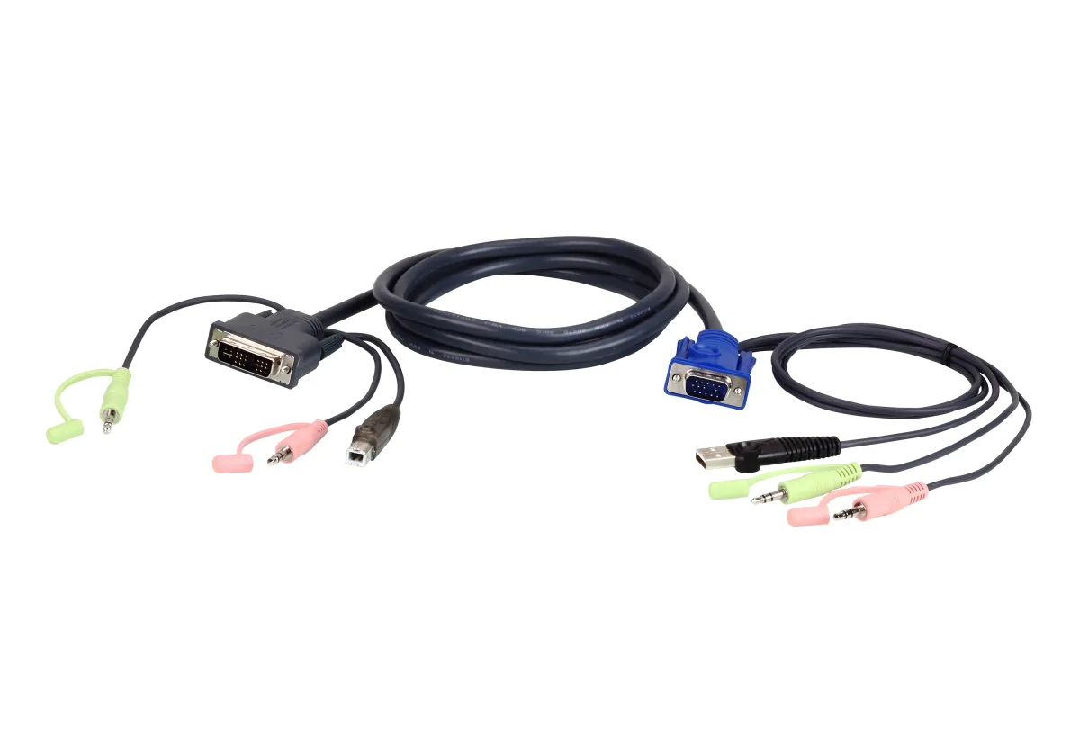 ATEN 2L-7DX2U - Keyboard / mouse / video / audio cable - USB, HD-15 (VGA), mini-phone stereo 3.5 mm (M) to mini-phone stereo 3.5 mm, USB Type B, DVI-I (M) - 1.8 m
