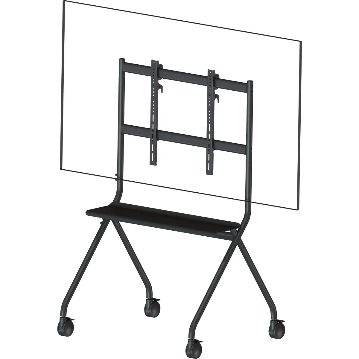 Display floor stand trolley - cart fits display 55 to 100" with VESA sizes up to 900 x 600 - make any teams or zoom setup portable - generous 240 x 250 mm laptop or video conference equipment shelf - swl 100 kg - 100 mm locking castors - black
