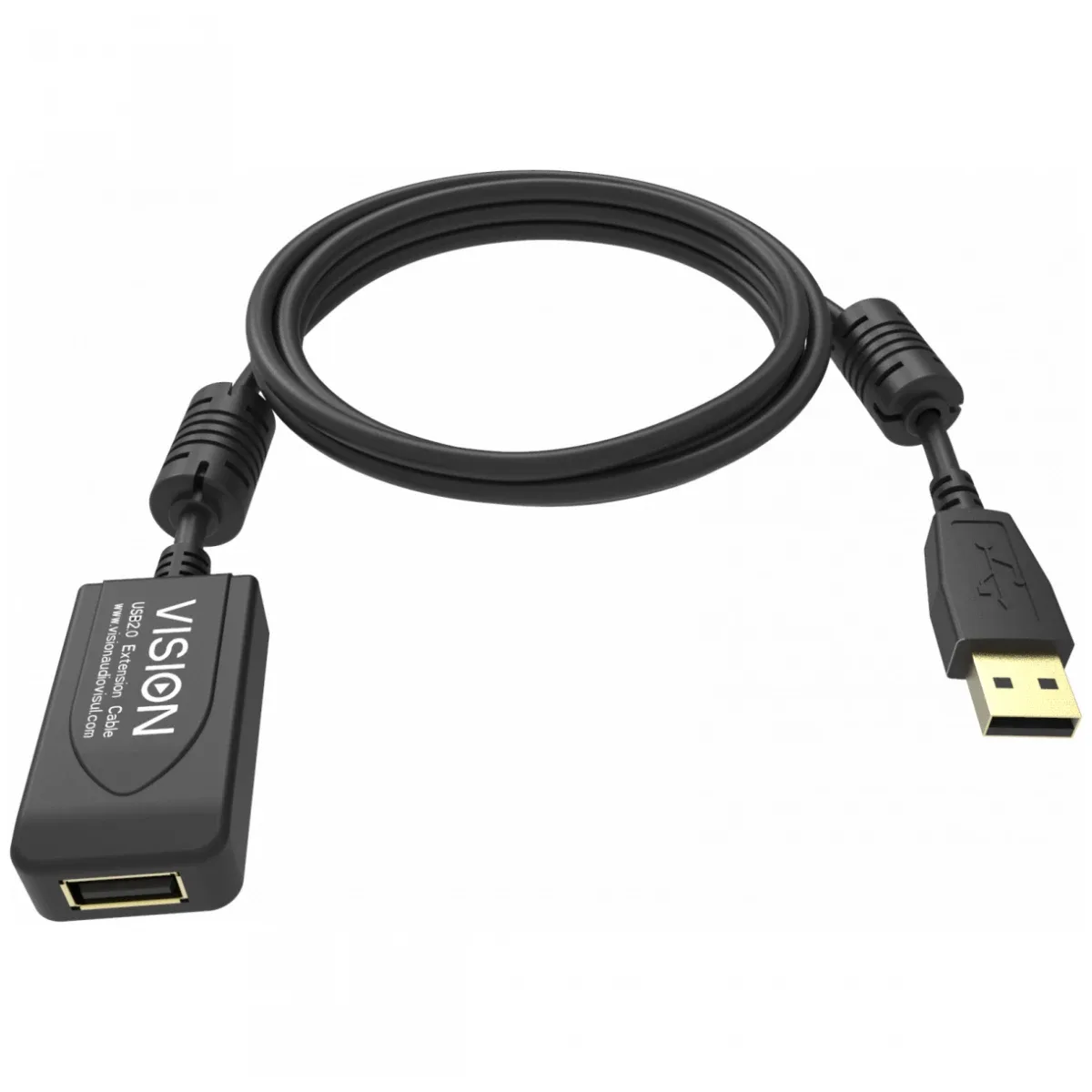 5 m USB 2.0 extension cable - ferrite cores - 480 mbps - over 65 percent coverage braided shield - USB A (f) to USB A (m) - outer diameter 4.5 mm - 28+24 awg - black